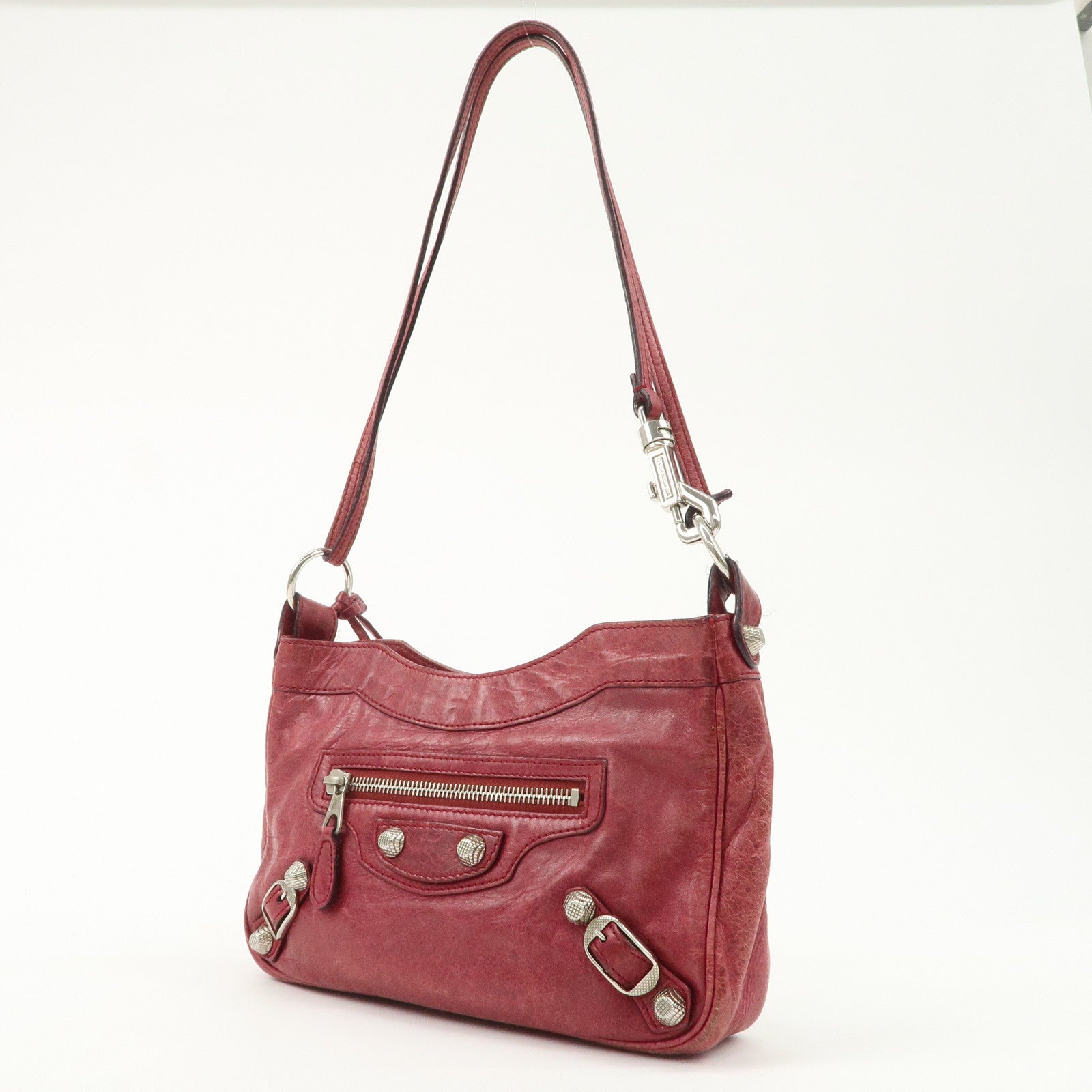 BALENCIAGA The Giant Hip Leather Shoulder Bag Hand Bag Wine Used