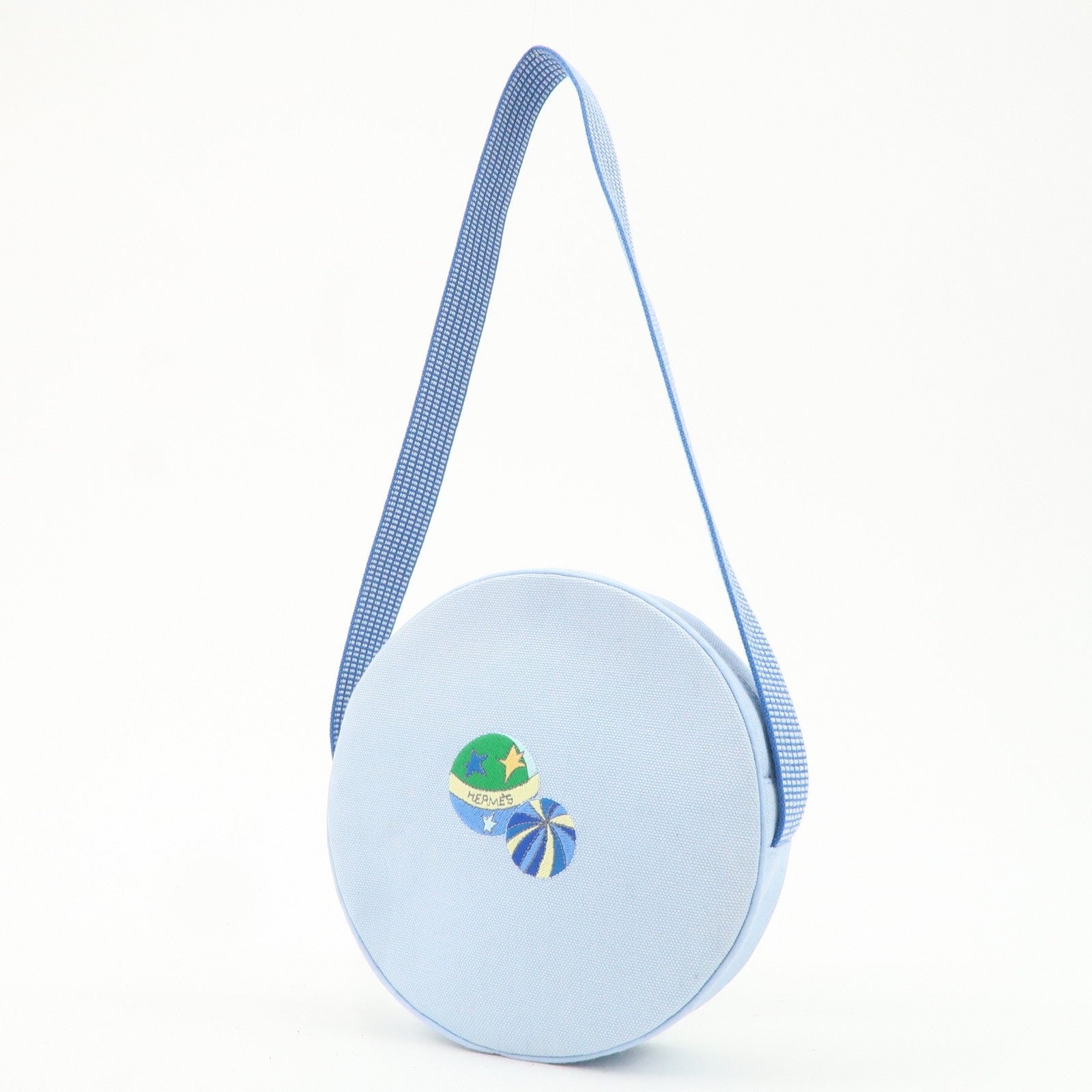 HERMES Circus Sakarecre Cotton Canvas Shoulder Bag Light Blue Used