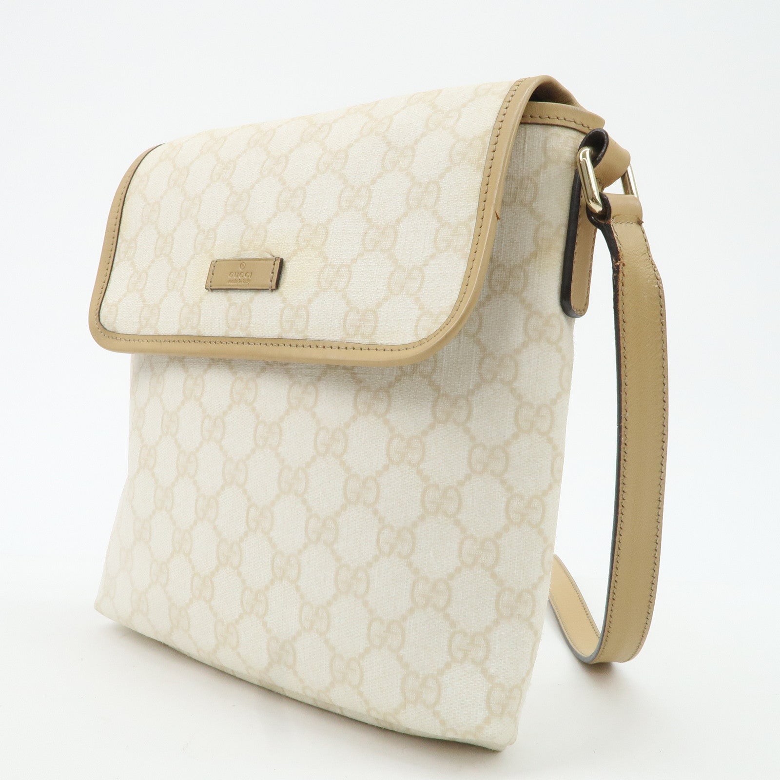 GUCCI GG Supreme Leather Shoulder Bag Ivory Light Brown 223666 Used