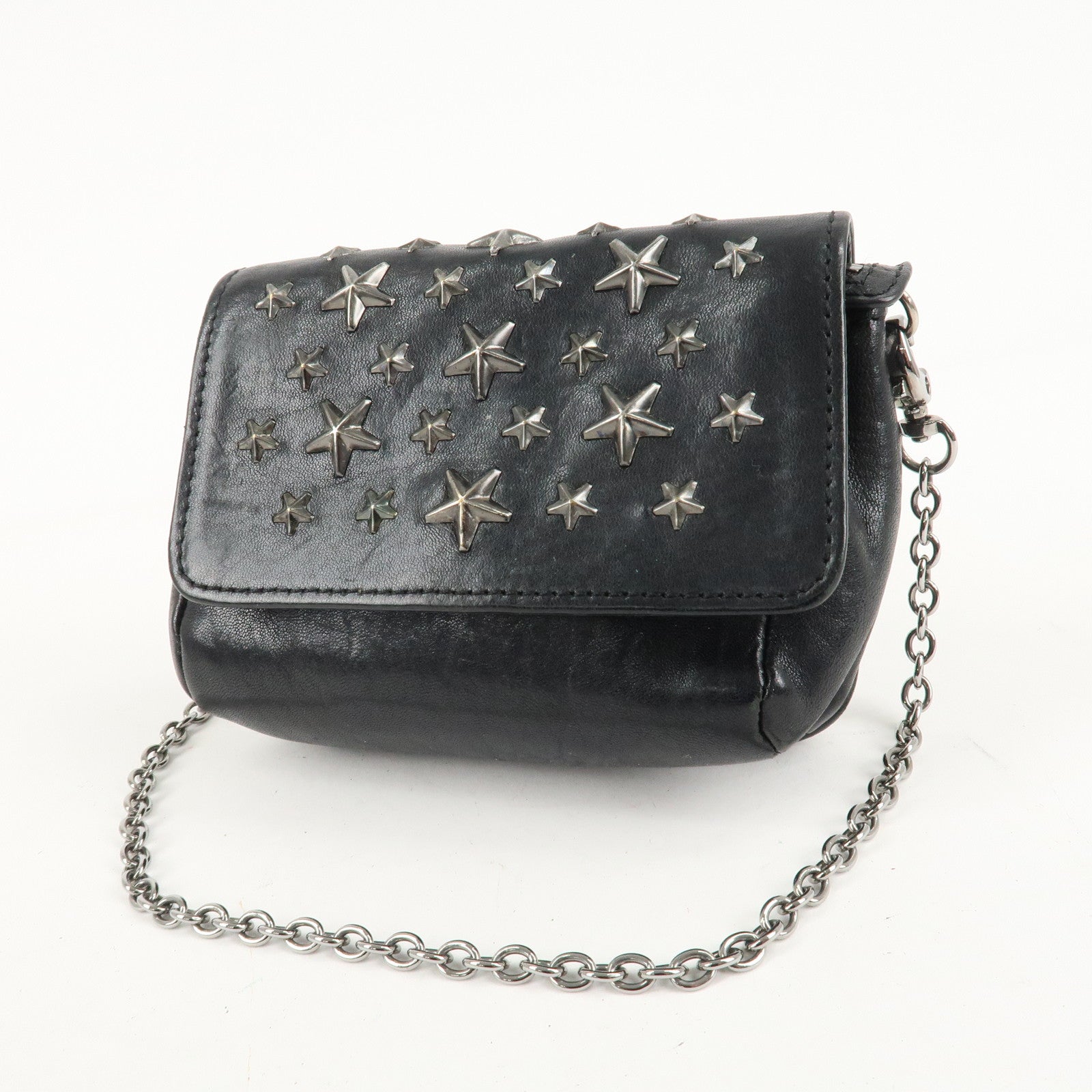 JIMMY CHOO Leather Chain Small Shoulder Bag Black Silver HDW Used