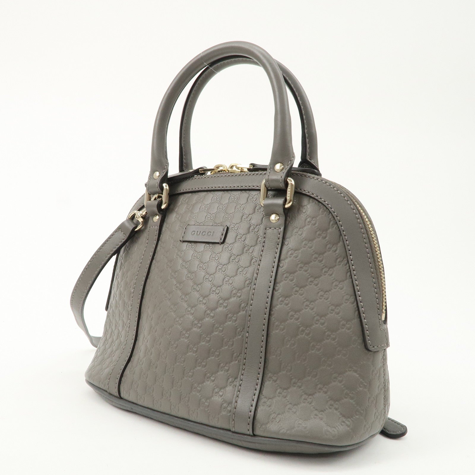 GUCCI Micro Guccissima Leather 2WAY Bag Hand Bag Gray 449654 Used