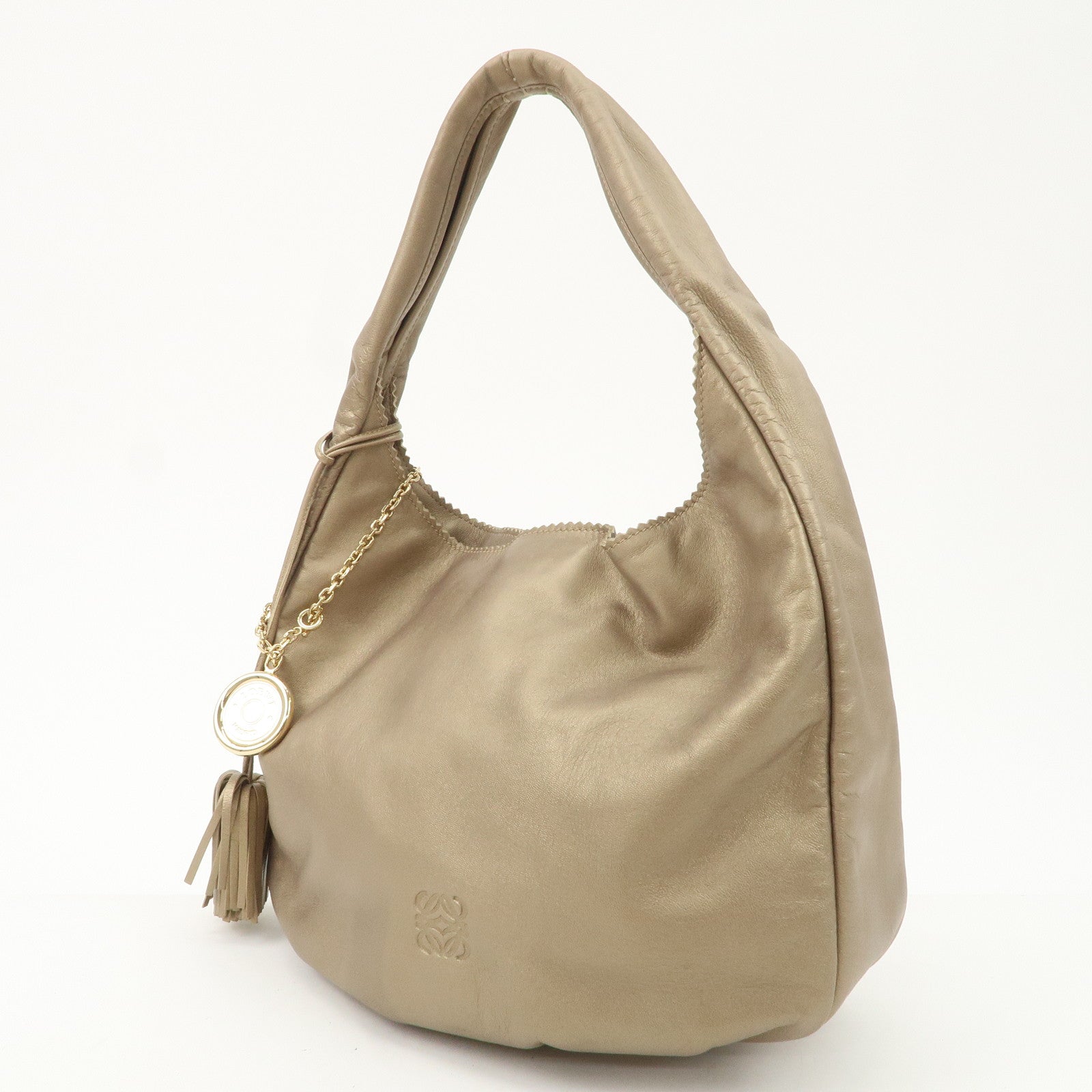 LOEWE Leather Viento One Shoulder Bag Gold Used