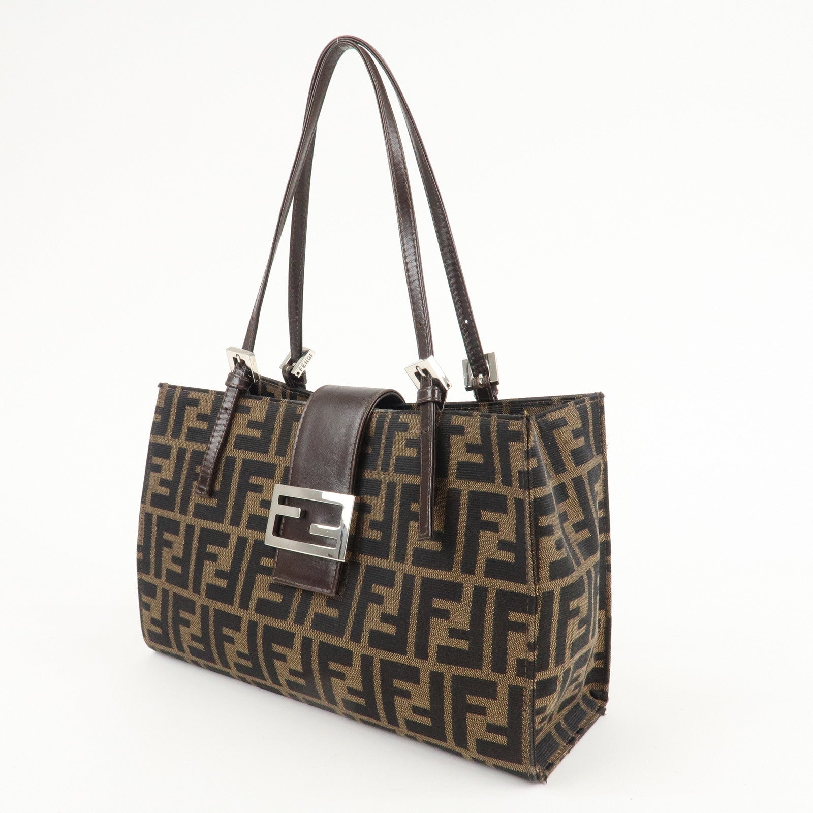 FENDI Zucca Canvas Leather Shoulder Bag Brown Black 15808 Used