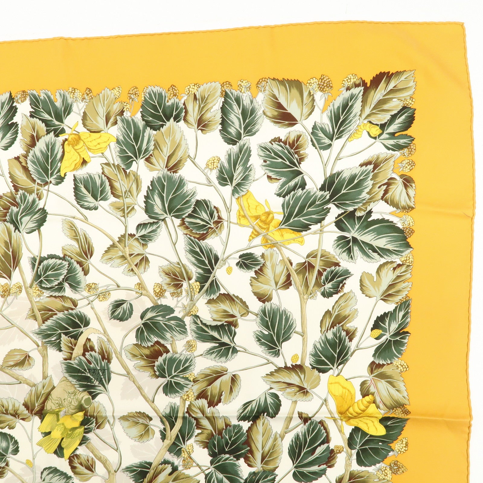 HERMES Carre 90 Silk 100% Scarf l'ARBRE de SOiE Orange Green Used