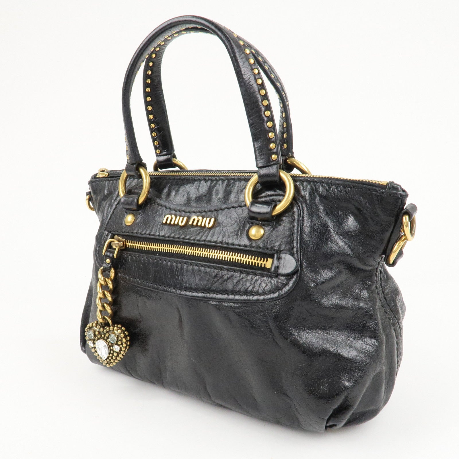 MIU MIU Leather 2 Way Bag Hand Bag Black Used
