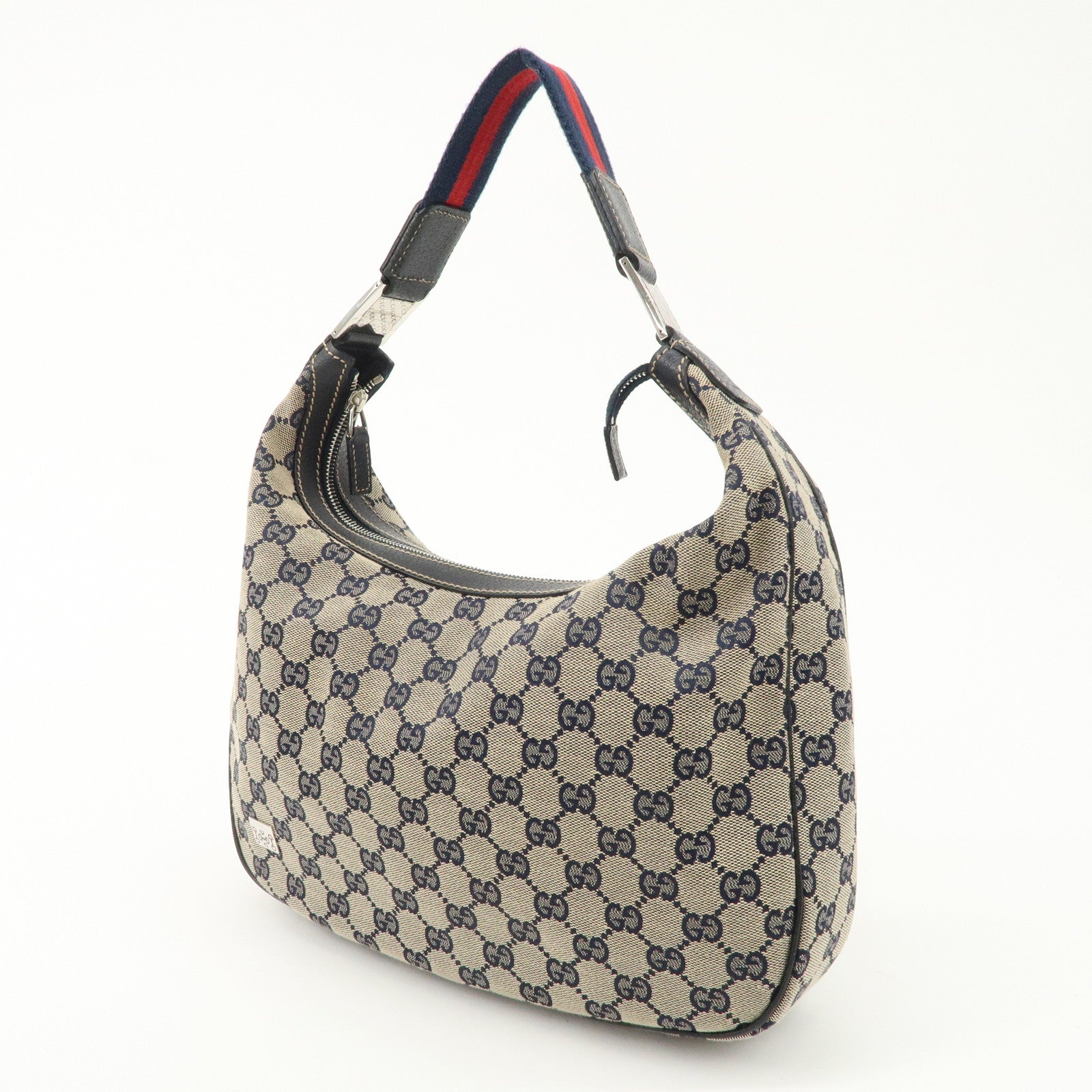GUCCI Sherry GG Canvas Leather Shoulder Bag Beige Navy 145757 Used