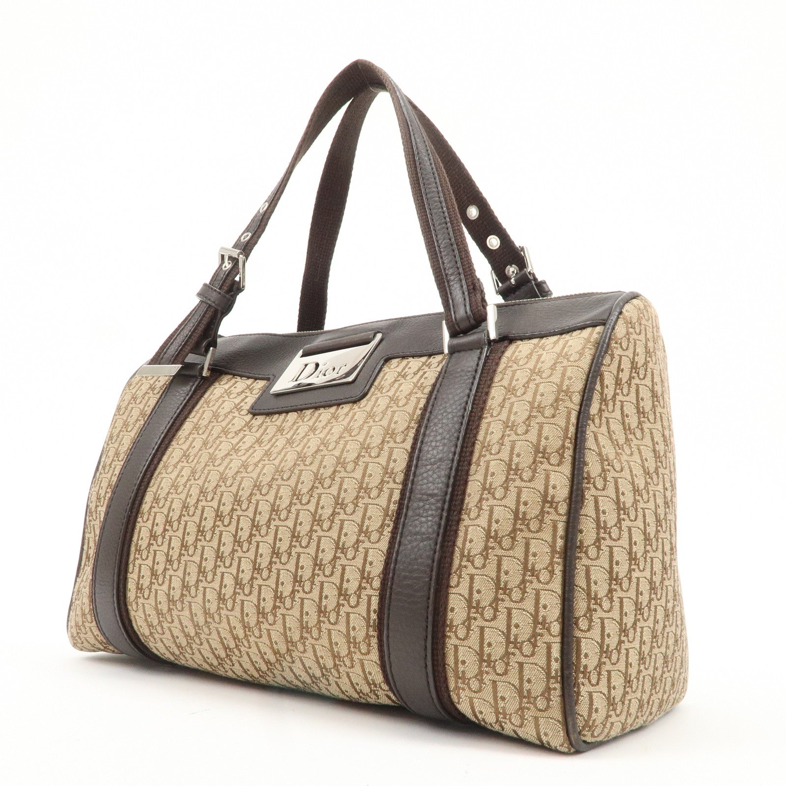 Christian Dior Trotter Canvas Leather Mini Boston Bag Beige Used