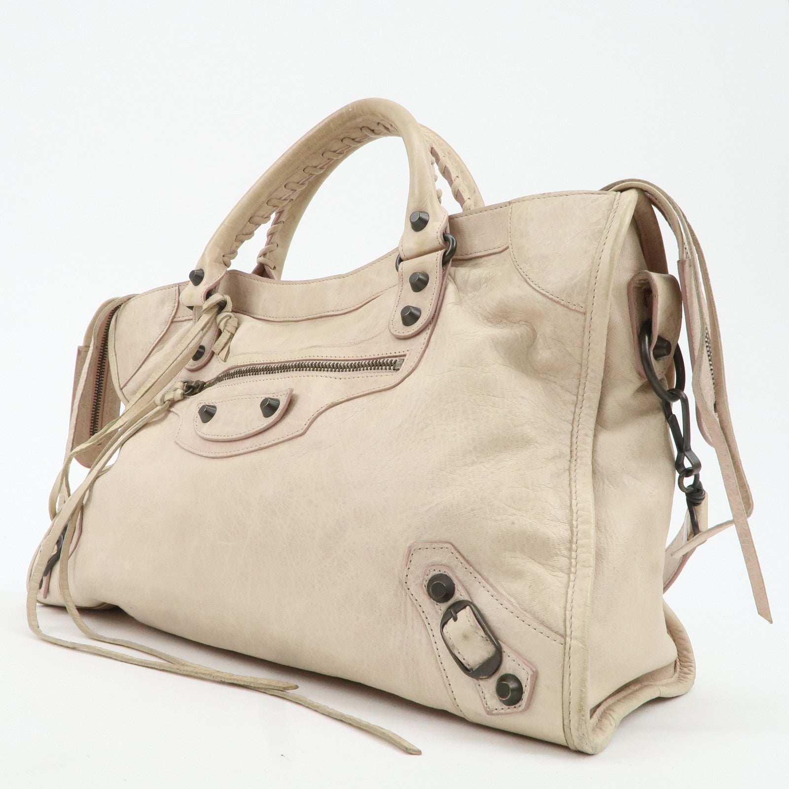 BALENCIAGA The City Leather 2Way Shoulder Bag Beige 115748 Used