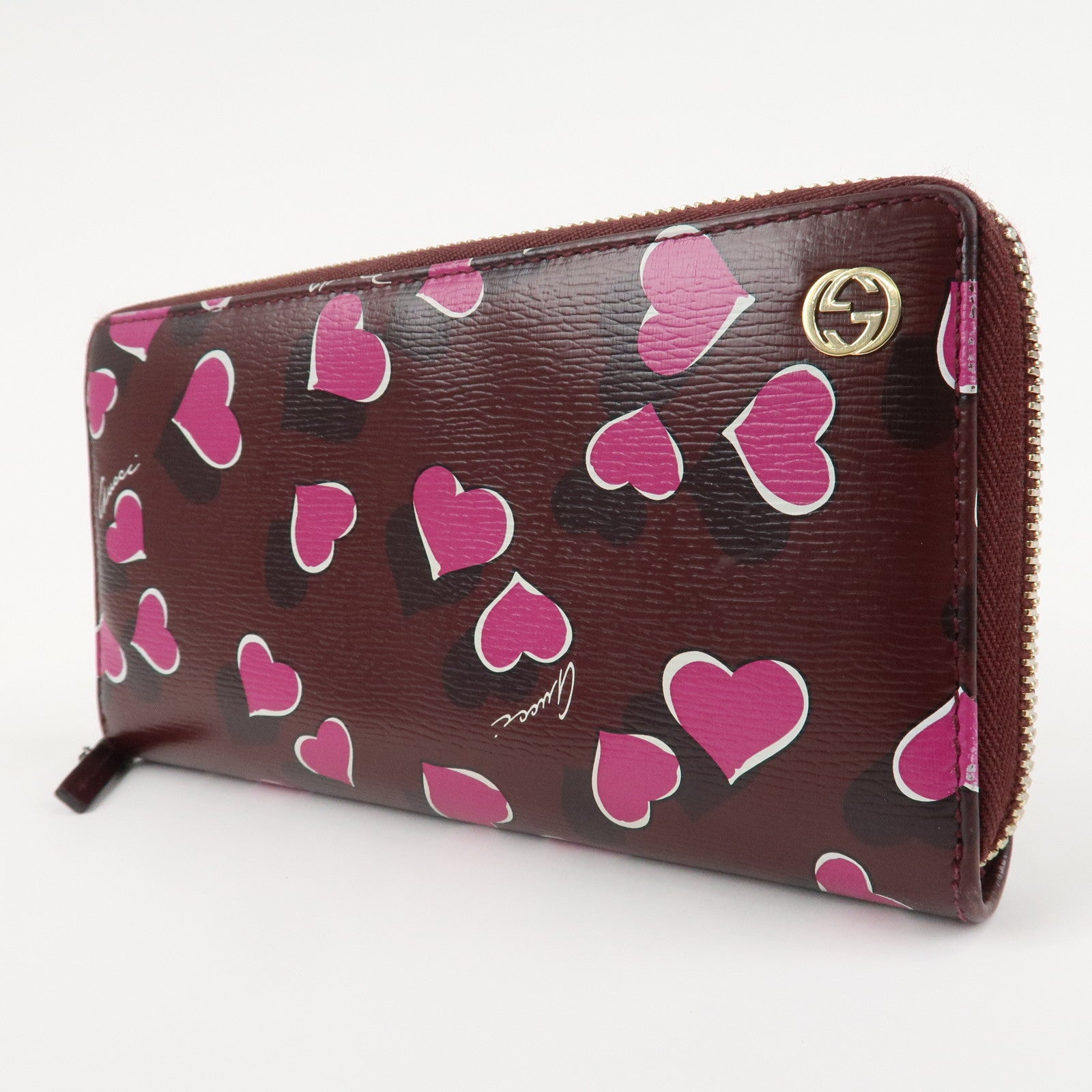 GUCCI Interlocking G Leather Long Wallet Heartbeat Print 309705 Used