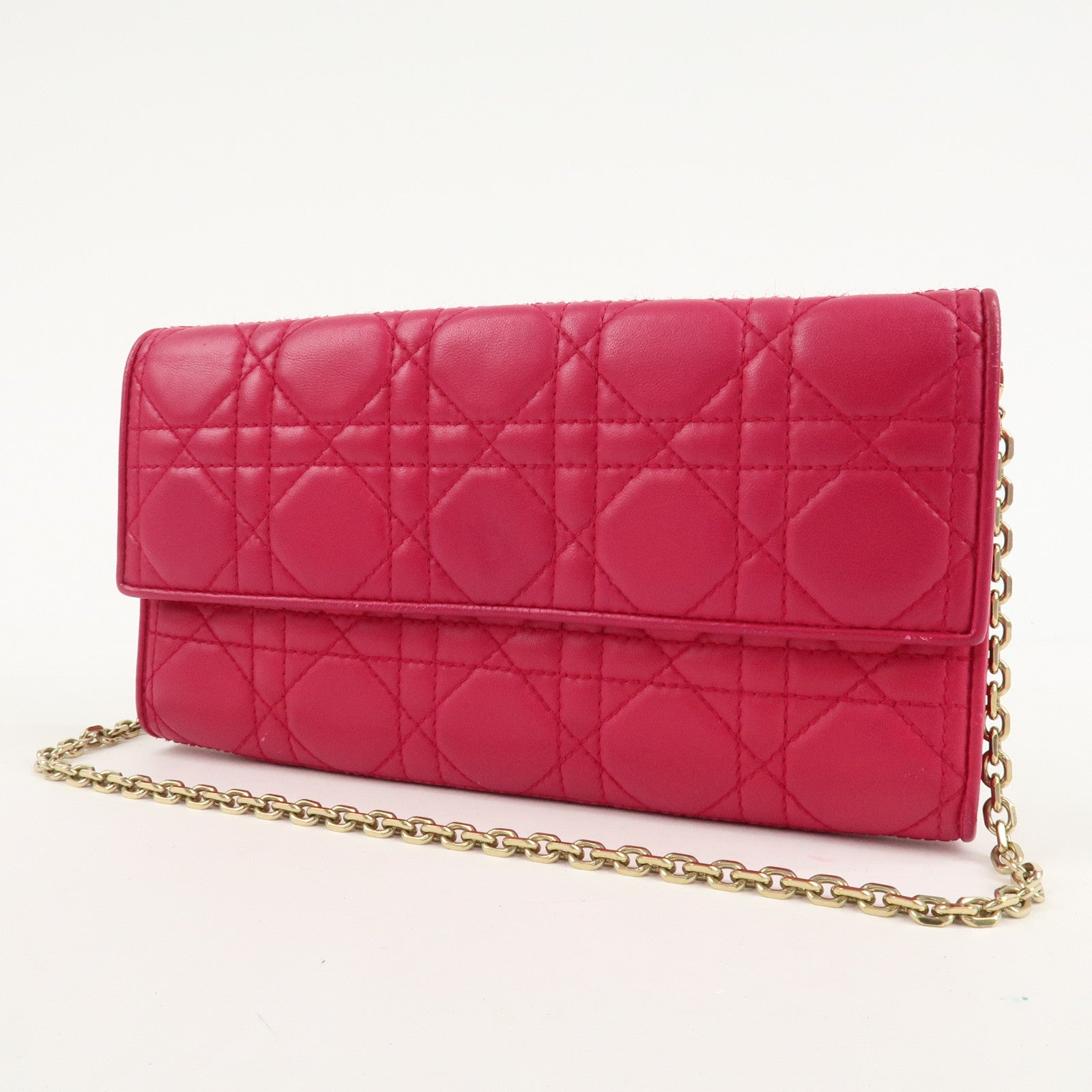 Christian Dior Cannage Leather Chain Long Wallet Pink Used