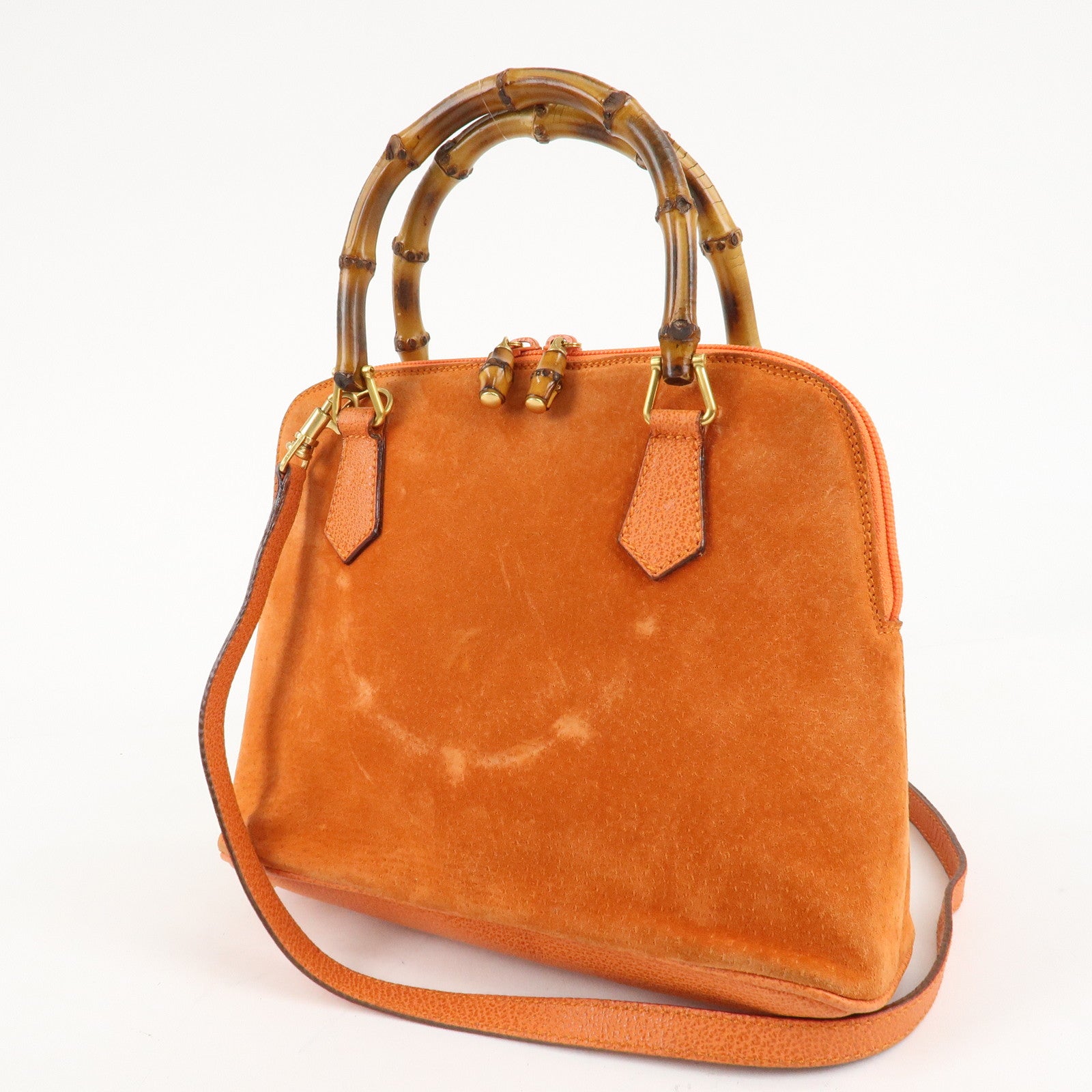 GUCCI Bamboo Suede Leather 2WAY Bag Orange 000.2296.0290 Used