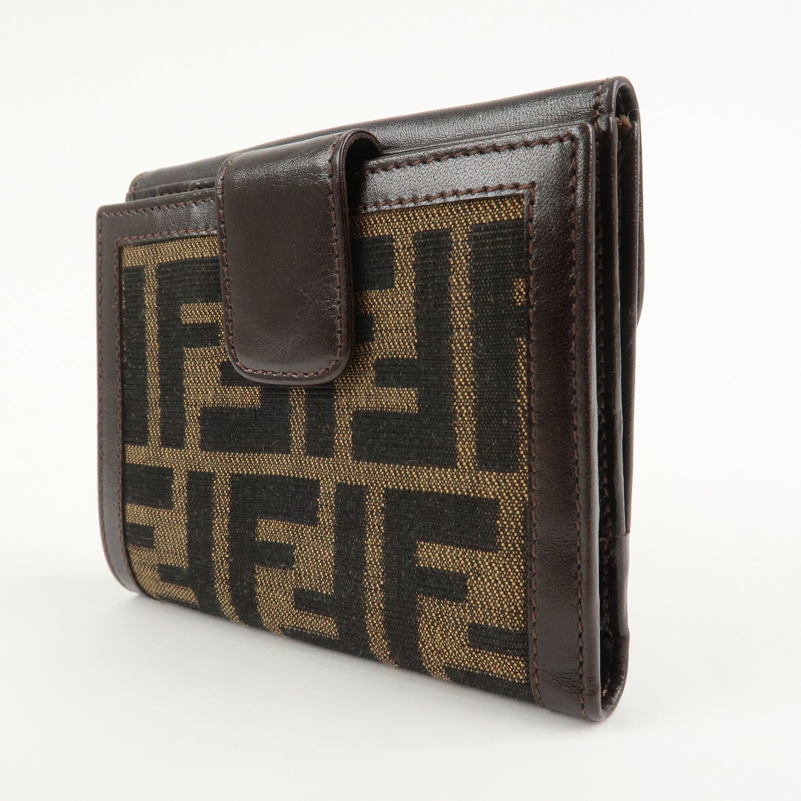 FENDI Zucca Canvas Leather W Hook Bifold Wallet 12671 Used