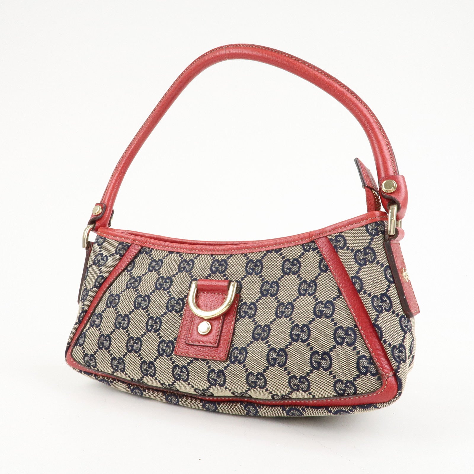 GUCCI Abbey GG Canvas Leather Shoulder Bag Beige Navy Red 130939 Used