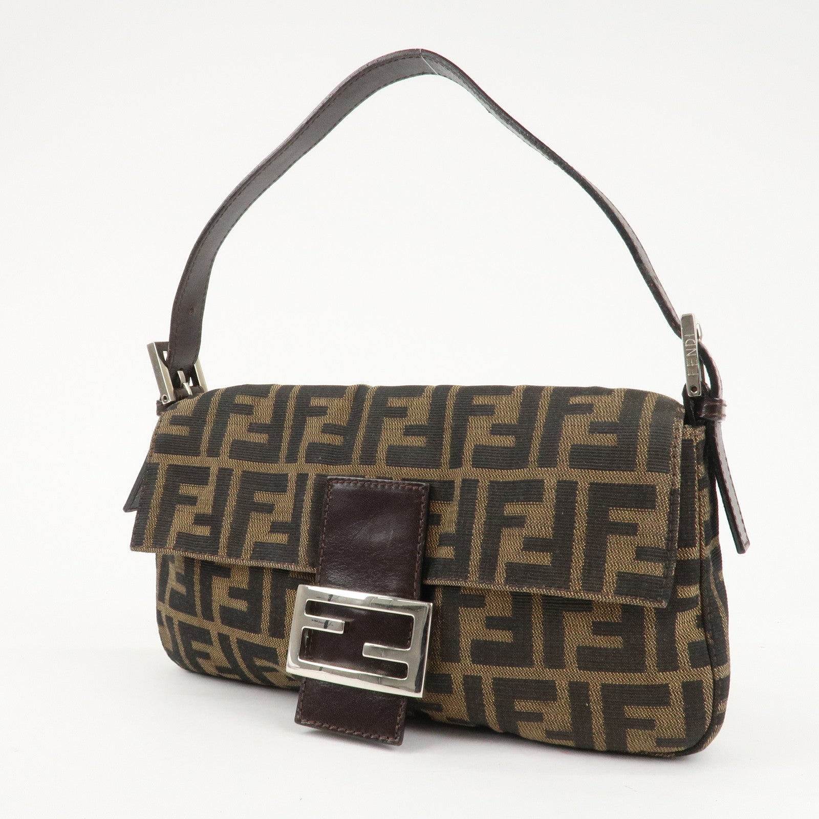 FENDI Zucca Mamma Baguette Canvas Shoulder Bag Brown Black 26424 Used