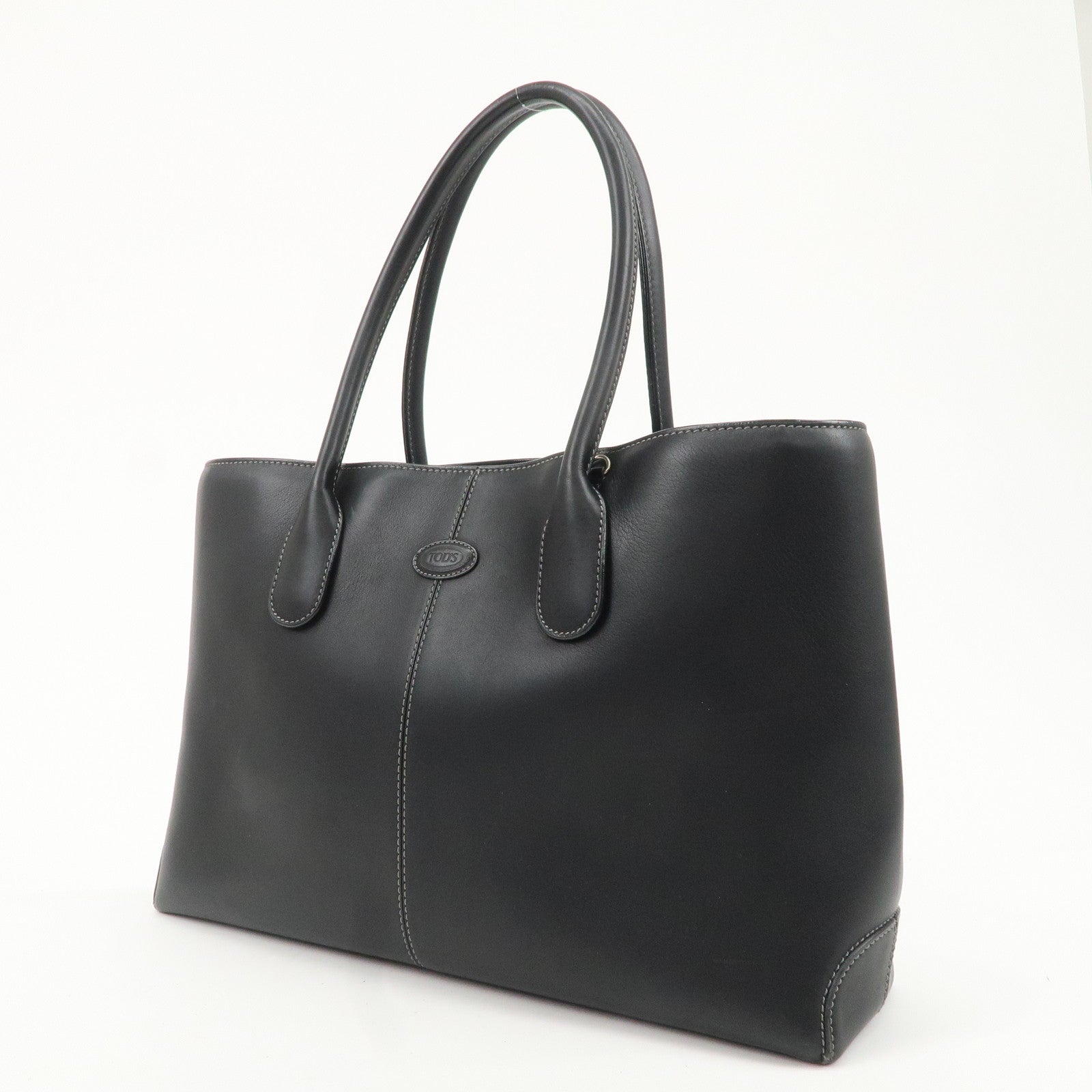 TOD'S Leather Tote Bag Shoulder Bag Hand Bag Black Used