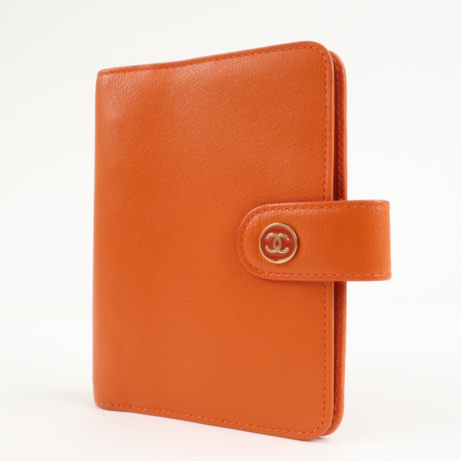 CHANEL Leather Planner Cover Orange Gold Hardware Used