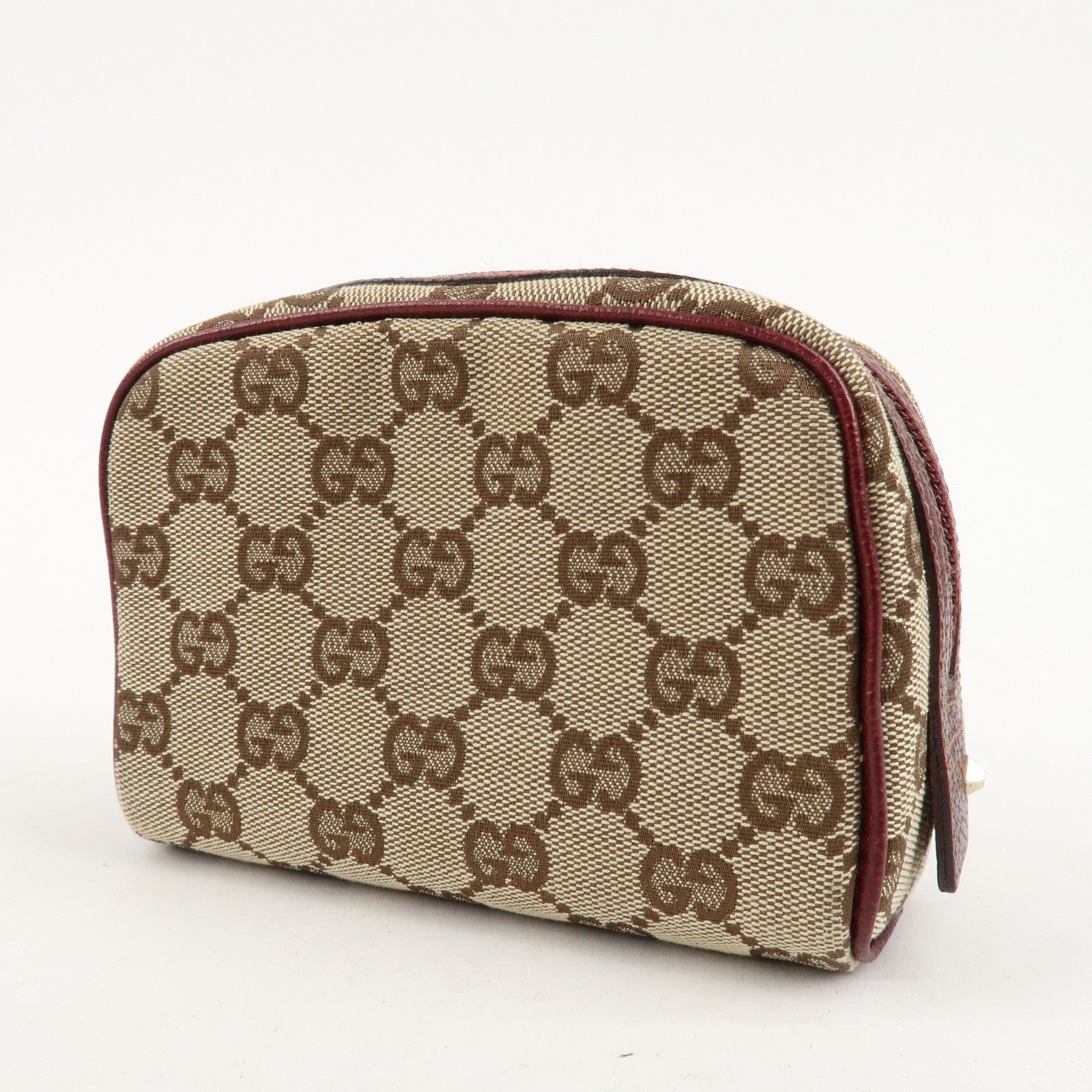 GUCCI GG Canvas Cosmetic Pouch Beige Bordeaux 120978 Used