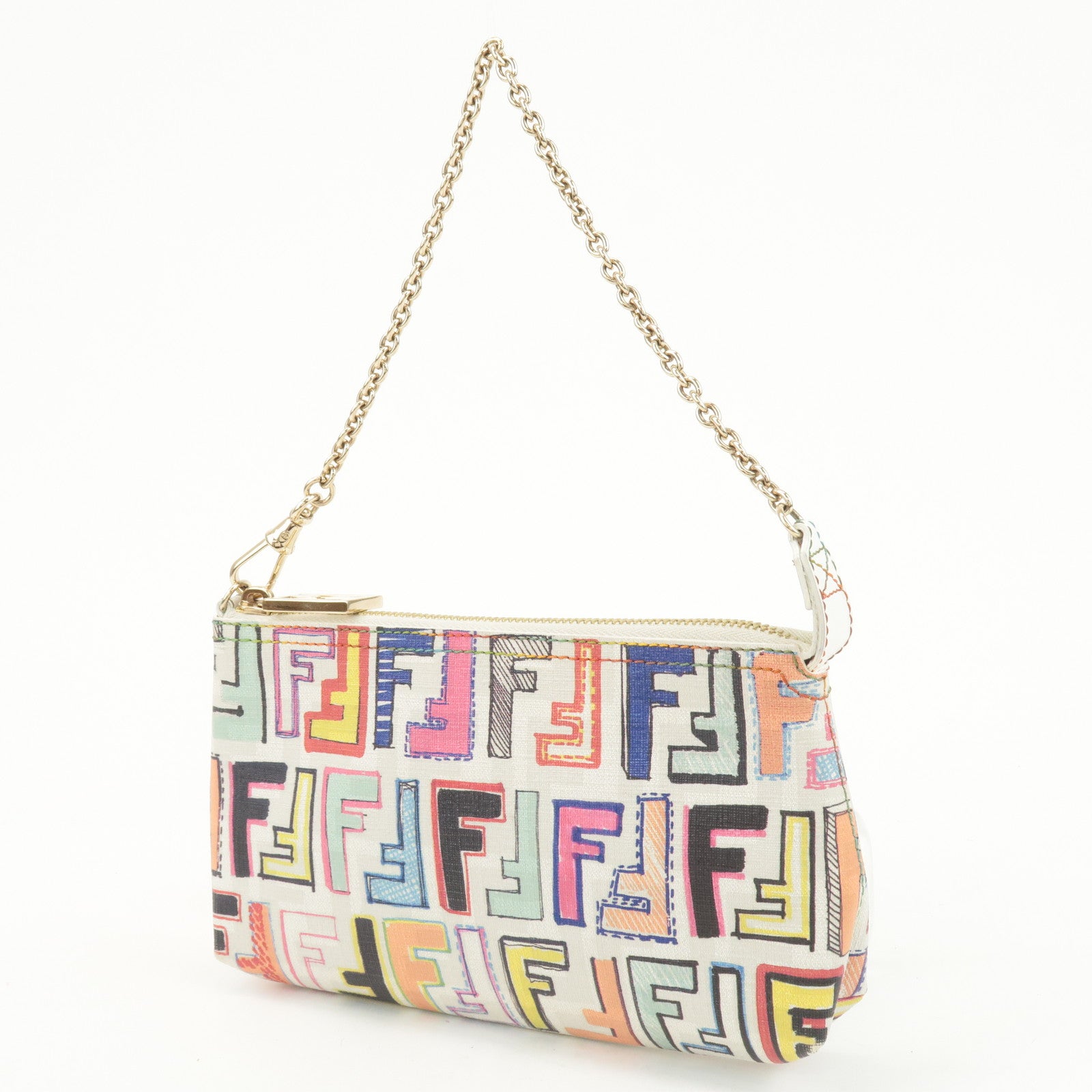 FENDI Zucca Print PVC Chain Accessory Pouch Multicolor 8BR592 Used