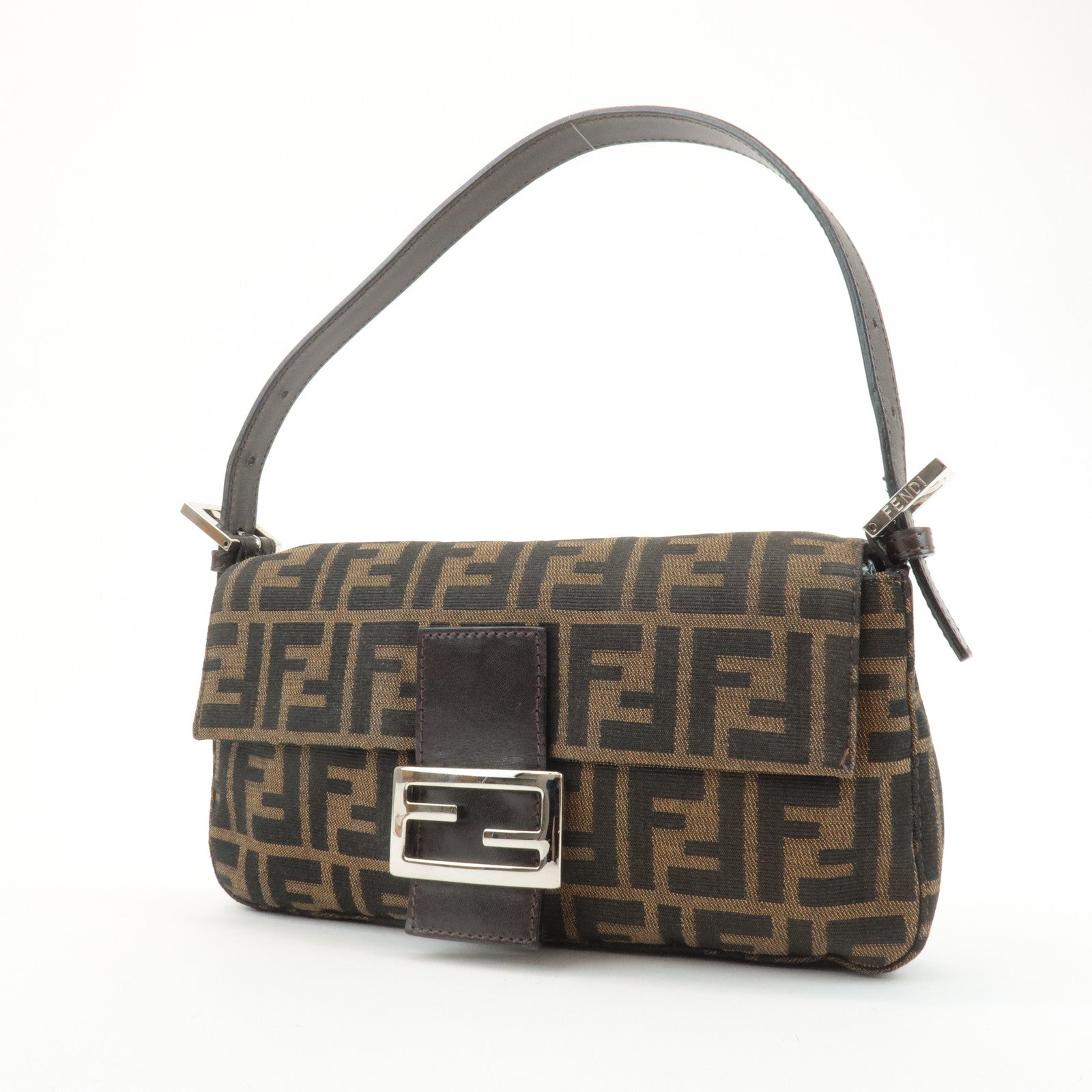 FENDI Mamma Baguette Zucca Canvas Shoulder Bag Brown Black 26424 Used