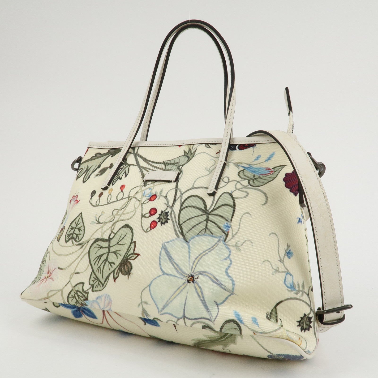 GUCCI Flora Canvas Leather 2WAY Hand Bag Ivory 353440 Used