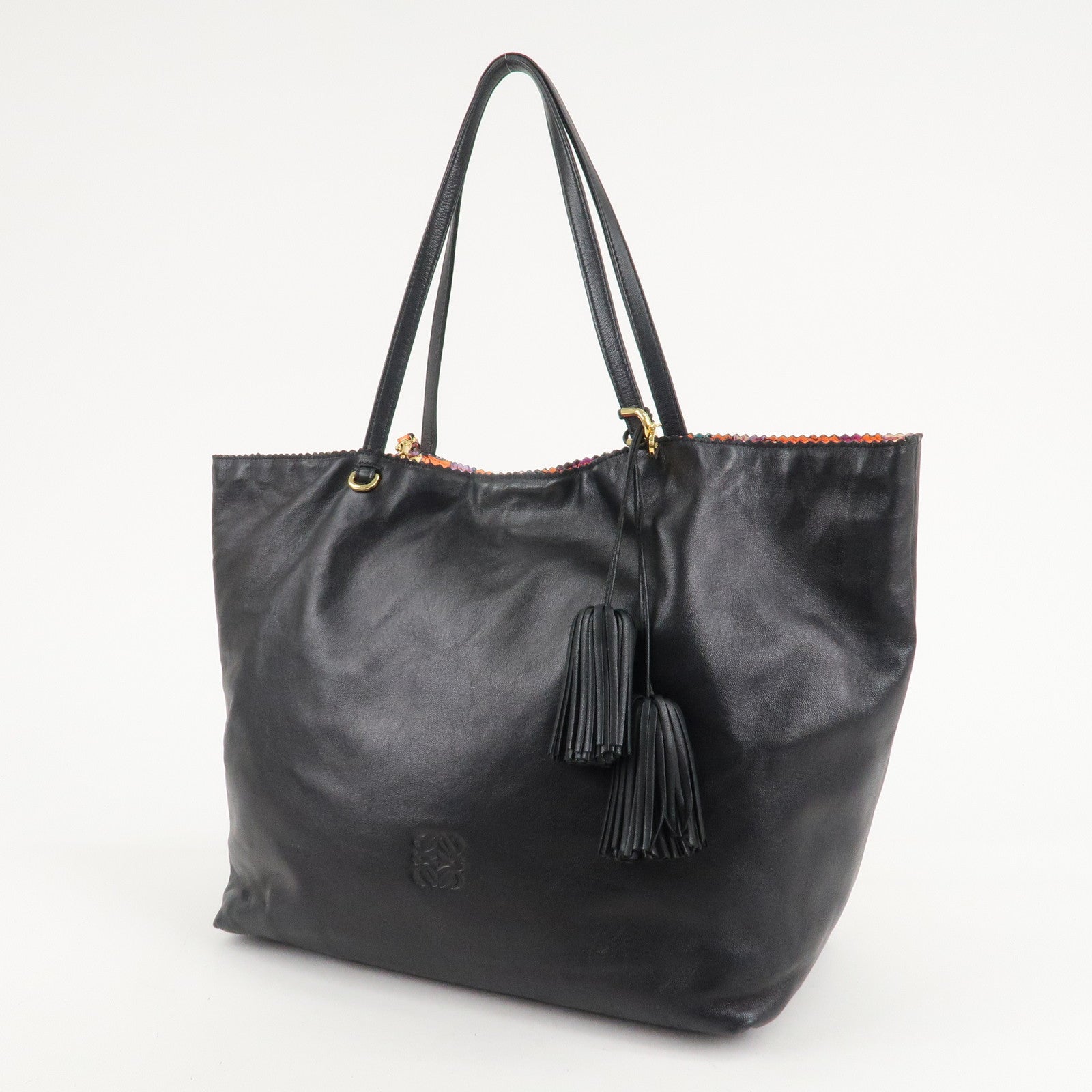 LOEWE Anagram Leather Shoulder Bag Tote Bag Black Used
