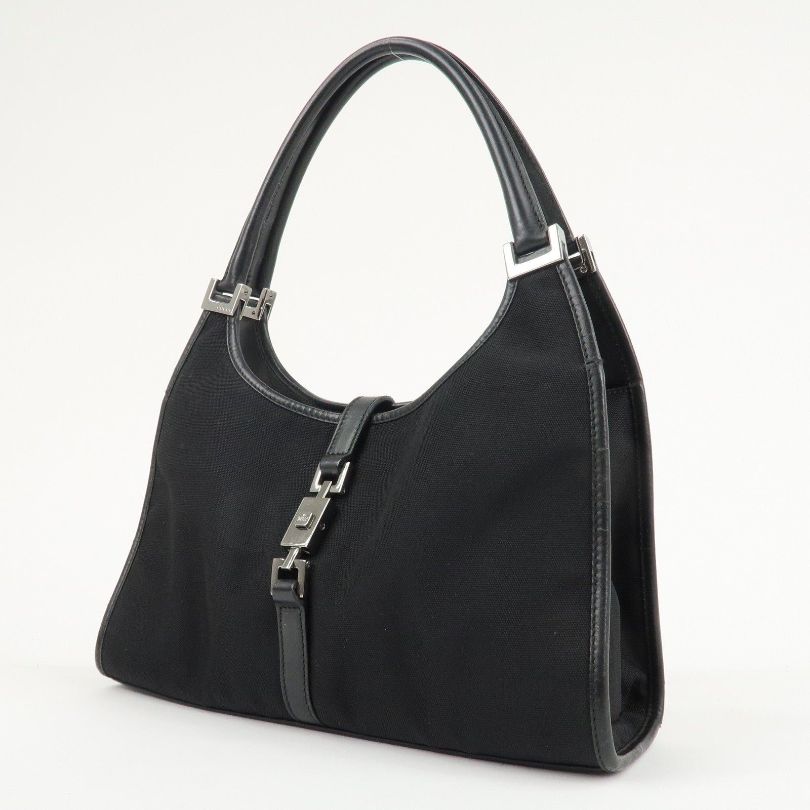 GUCCI Jackie GG Canvas Leather Shoulder Bag Black 002.1068 Used