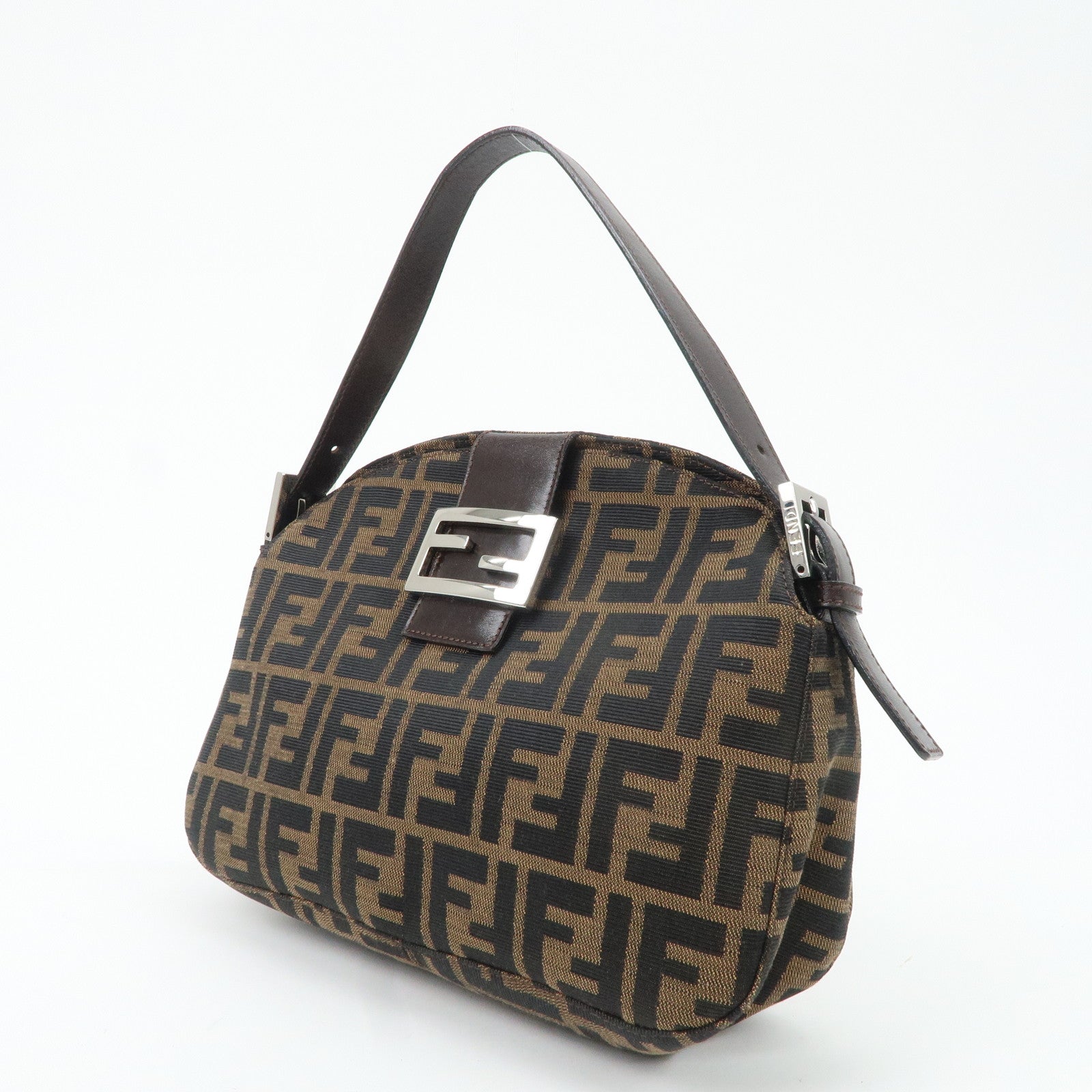 FENDI Zucca Canvas Leather Semi-Shoulder Bag Brown Black 26725 Used