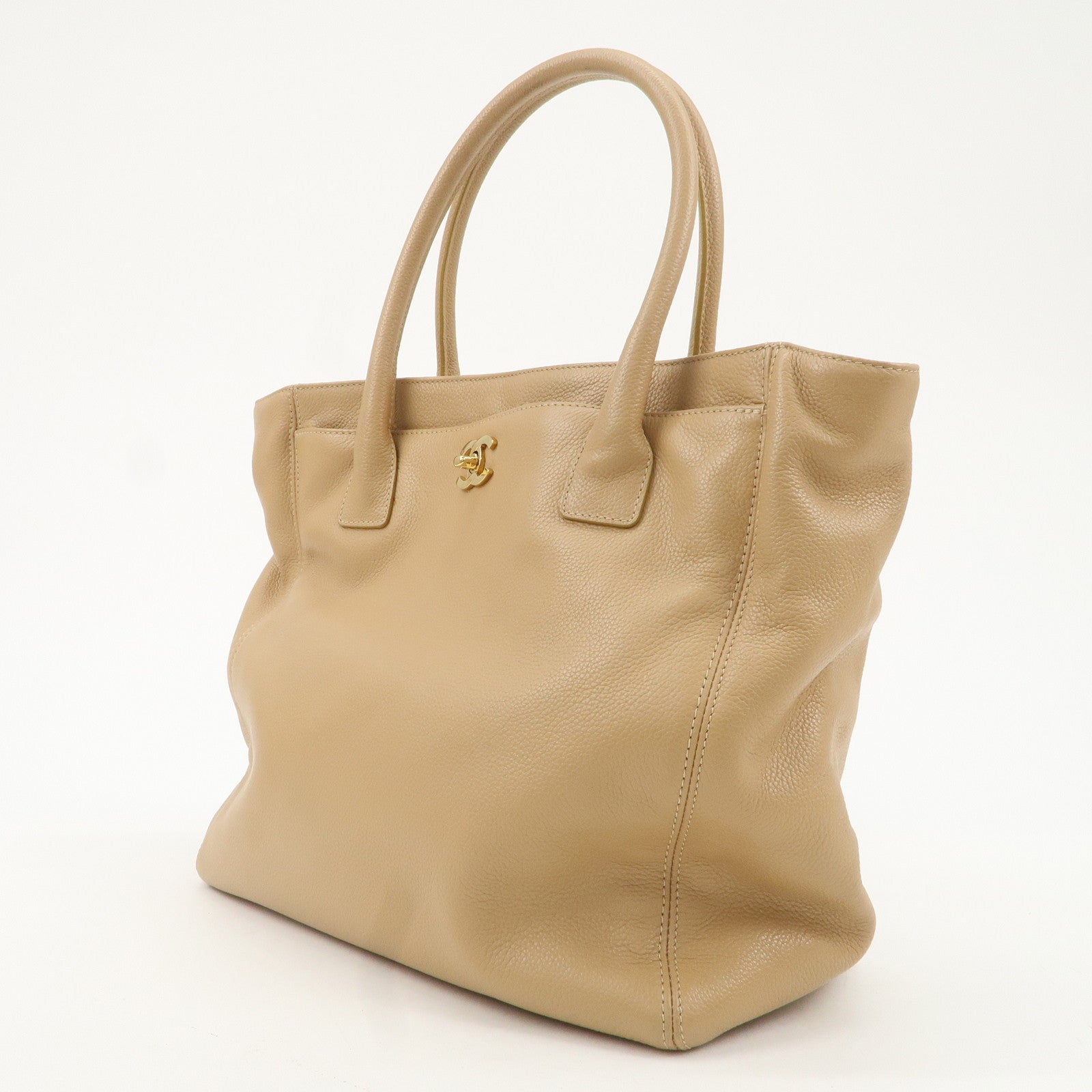 CHANEL COCO Mark Leather Executive Tote Bag Shoulder Bag Beige Used