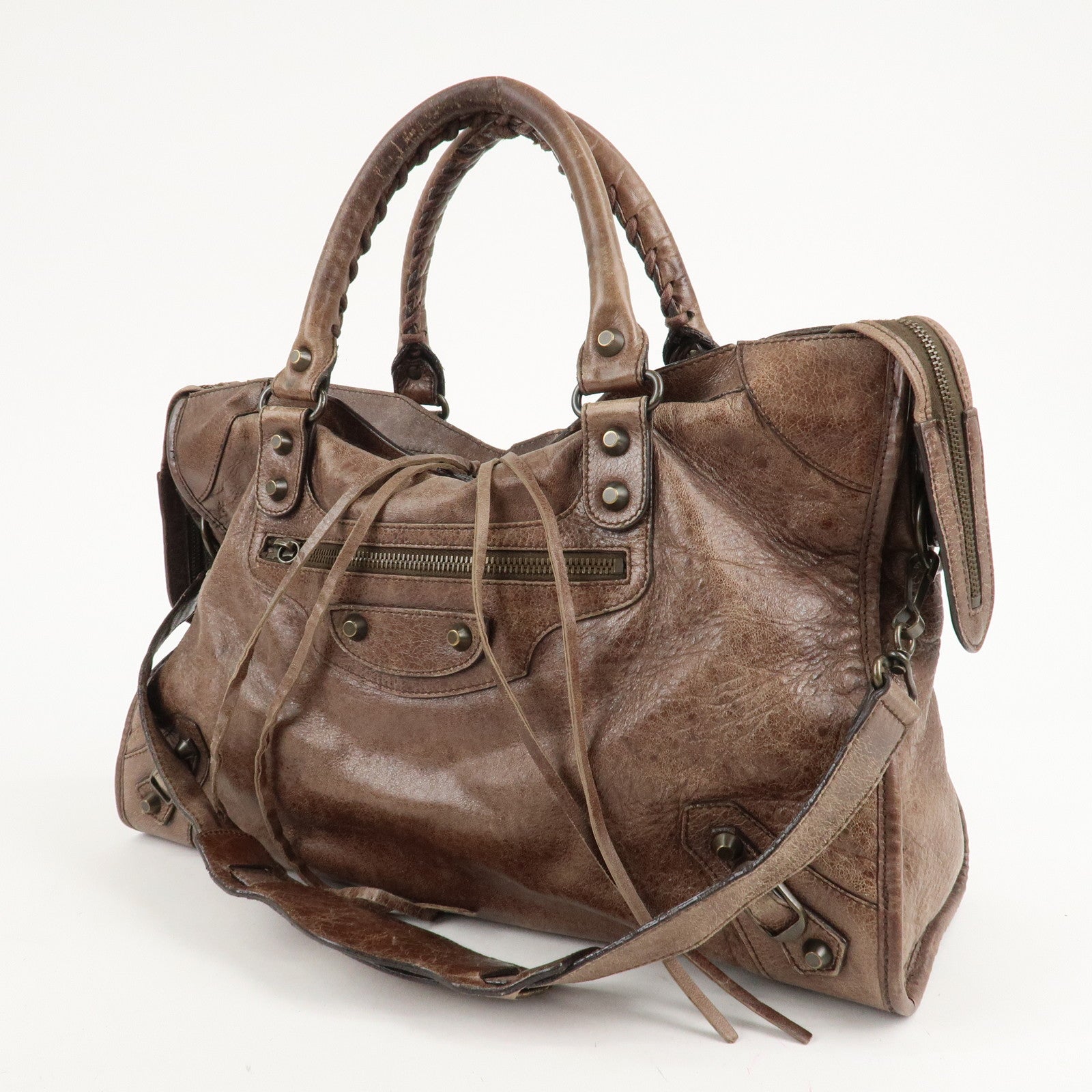 BALENCIAGA The City Leather 2Way Hand Bag Brown 115748 Used