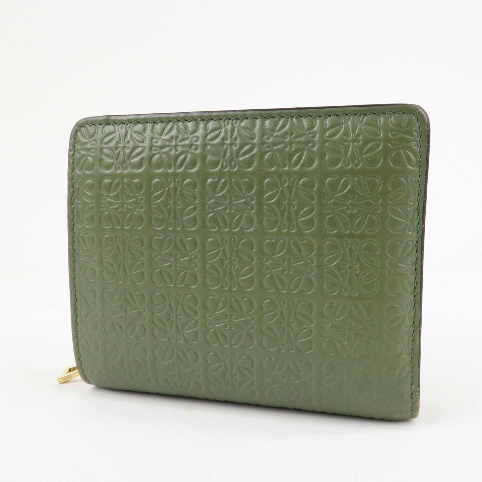 LOEWE Anagram Leather Zippy Bi-fold Wallet Avocado Green Used
