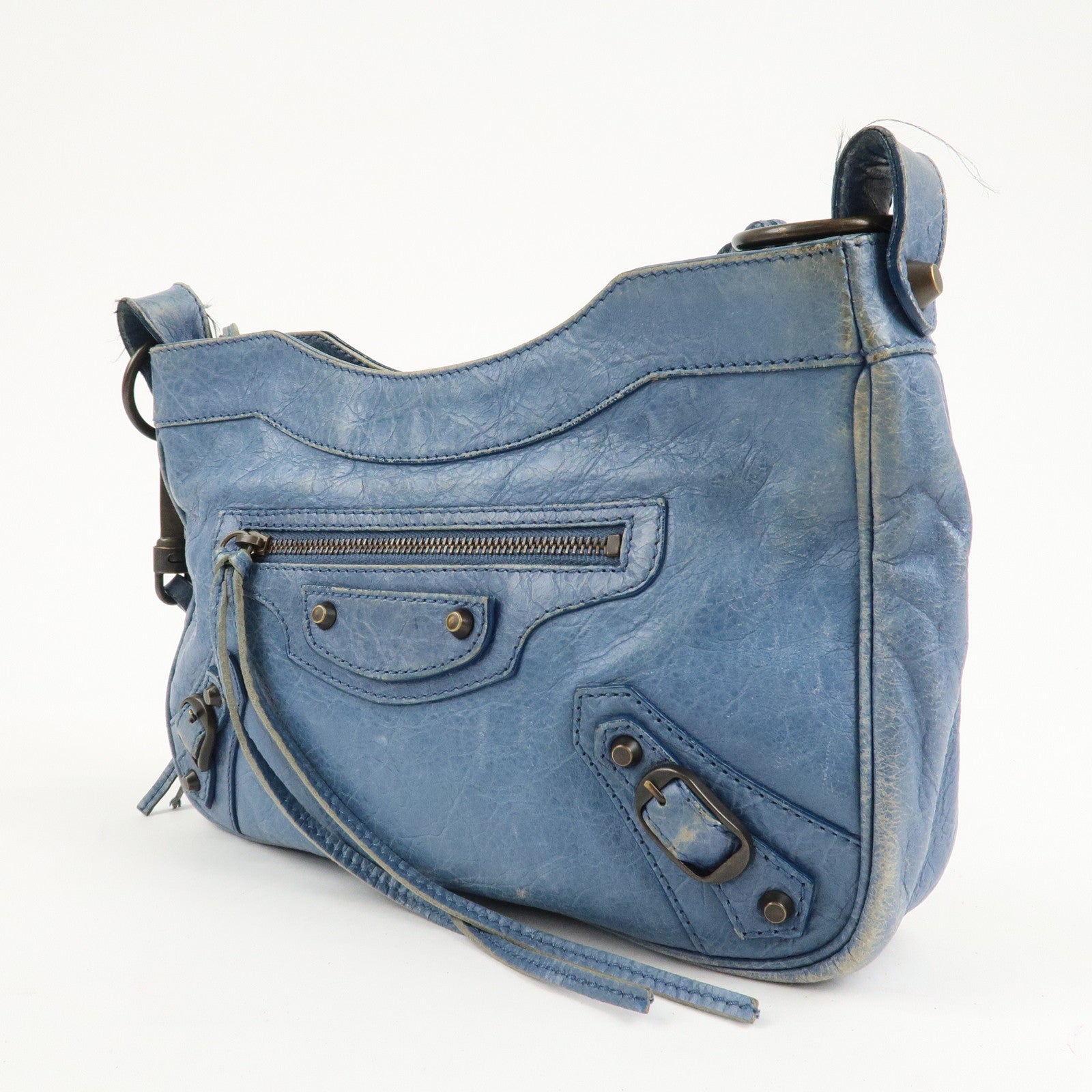 BALENCIAGA The Hip Leather Shoulder Bag Hand Bag Blue 242803 Used