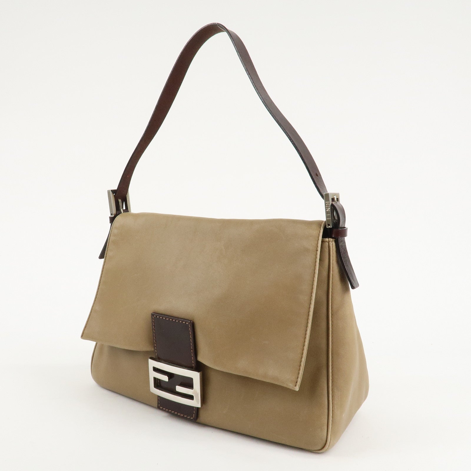 FENDI Mamma Baguette Leather Shoulder Bag Hand Bag Beige Used