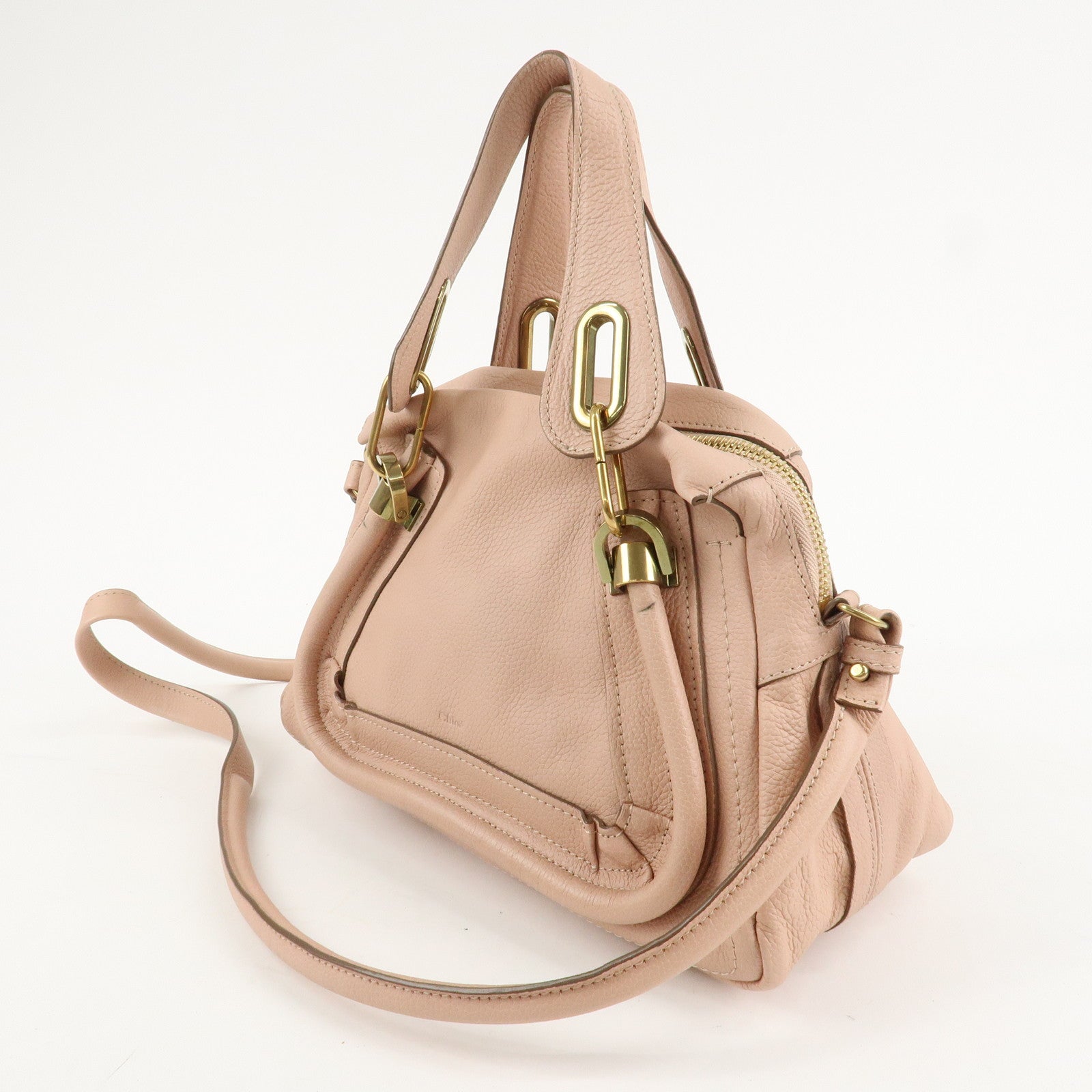 Chloe Paraty Leather 2Way Tote Bag HandBag Shoulder Bag Pink Beige Used