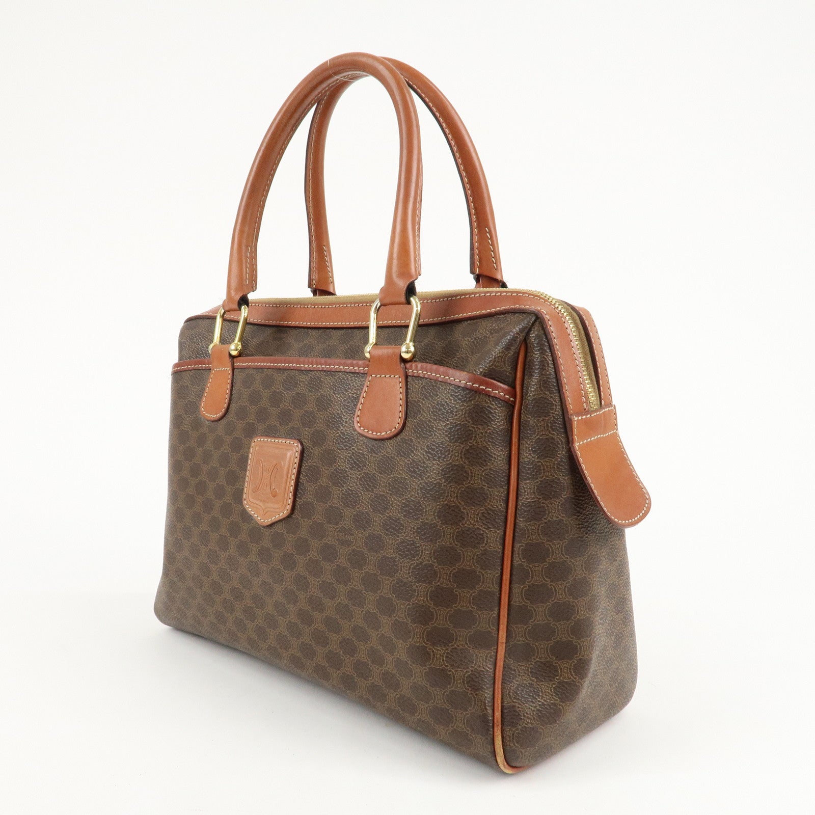 CELINE Macadam PVC Leather Boston Bag Hand Bag Brown Used