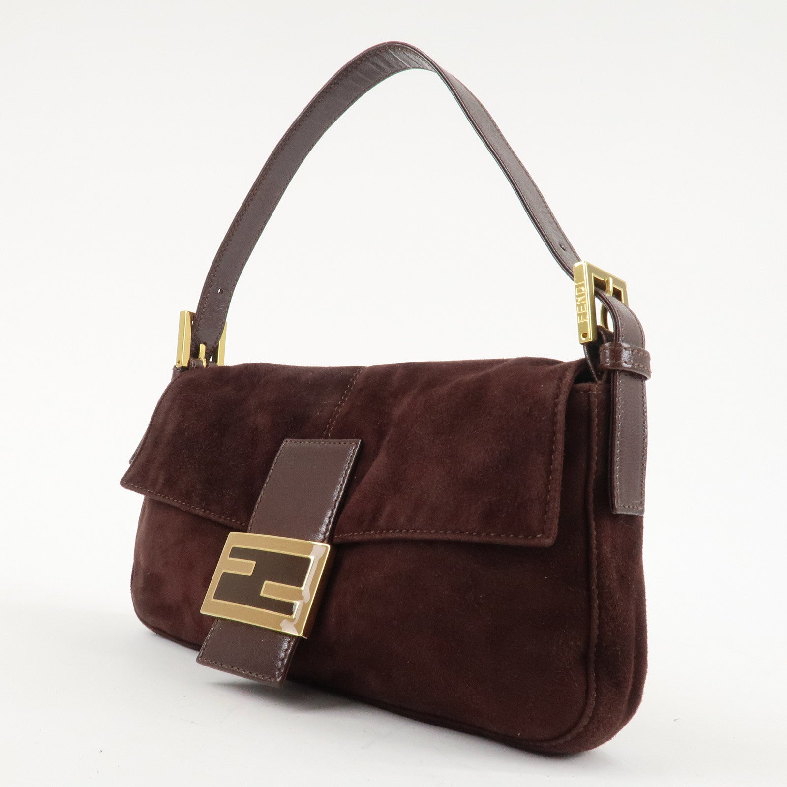 FENDI Suede Leather Shoulder Bag Dark Brown 26424 Used