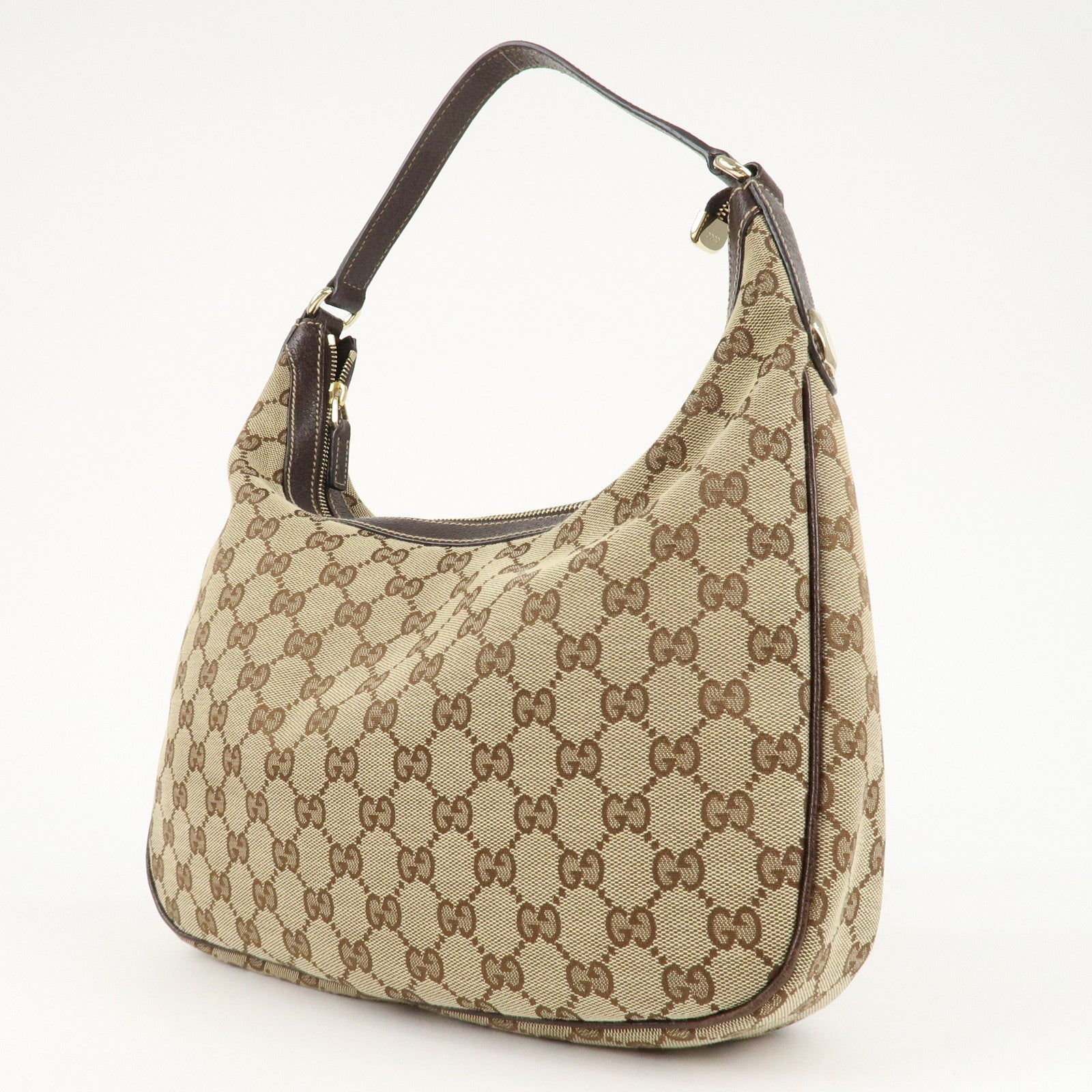 GUCCO GG canvas leather shoulder bag Beige Brown 153010 Used