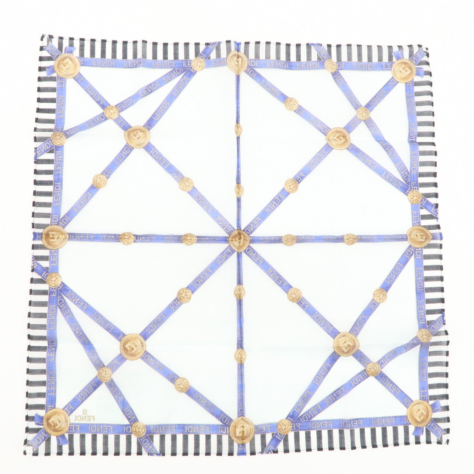 FENDI Set of 5 Cotton 100% Handkerchief White Navy Red Black Used