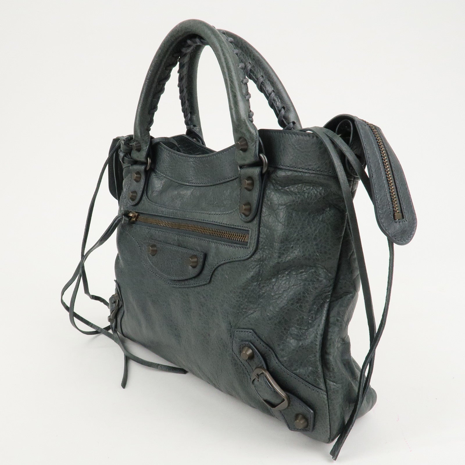 BALENCIAGA The City Leather 2way Bag Hand Bag Green 240579 Used