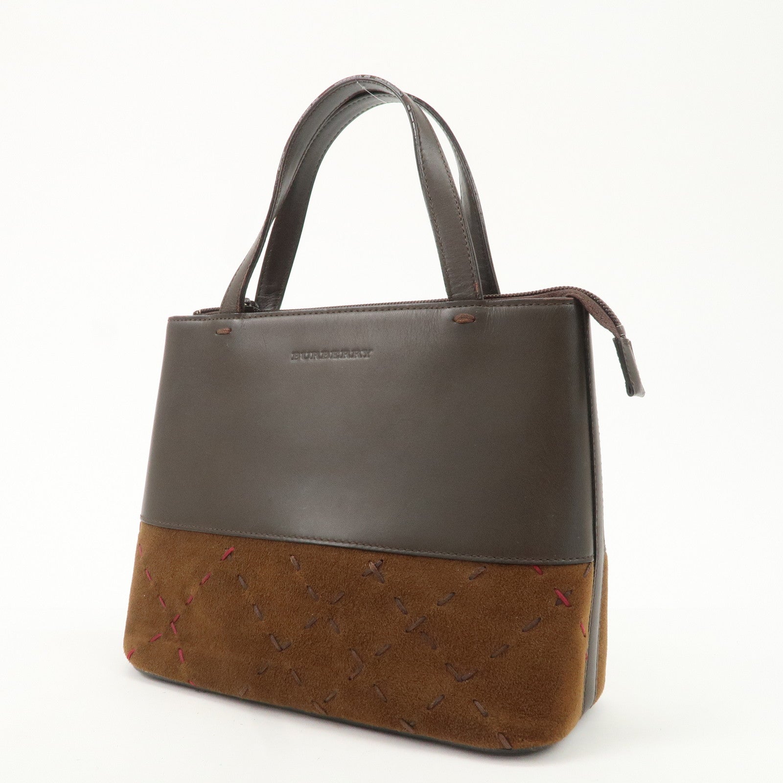BURBERRY Suede Leather Hand Bag Tote Bag Brown Used