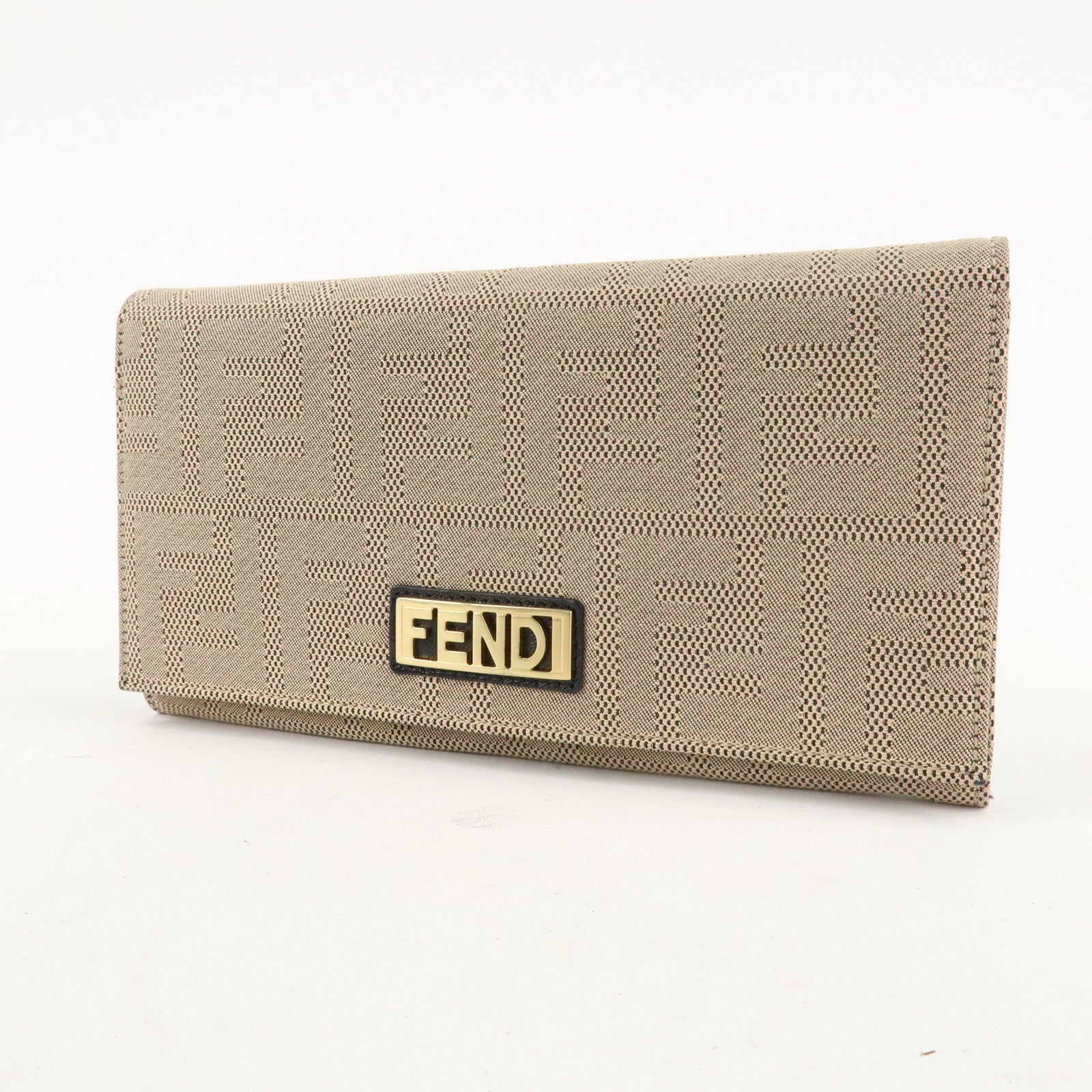 FENDI Zucca Print Canvas Leather Long Wallet Brown 8M0000 Used