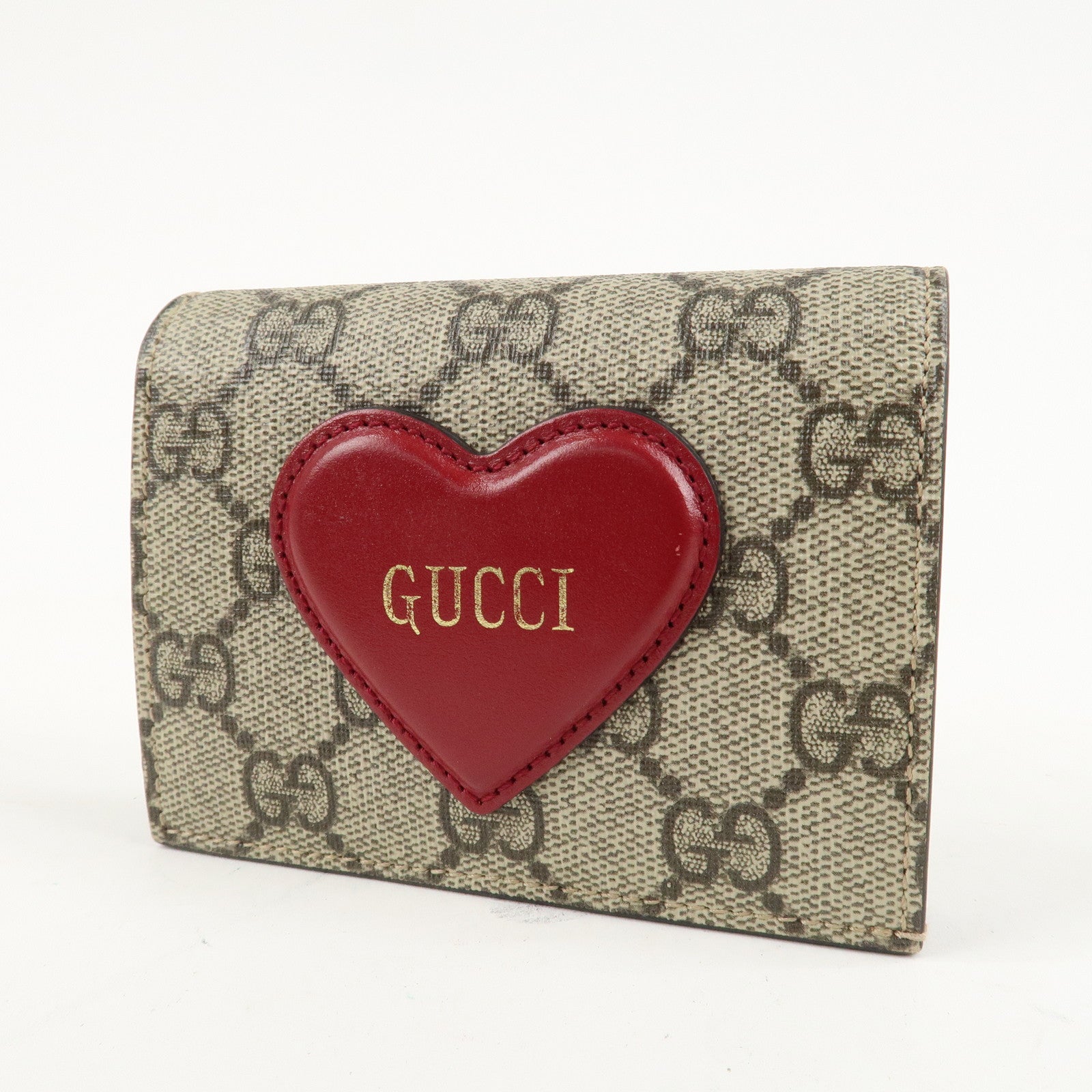 GUCCI GG Supreme Leather Heart Motif Bi-fold Wallet 648848 Used