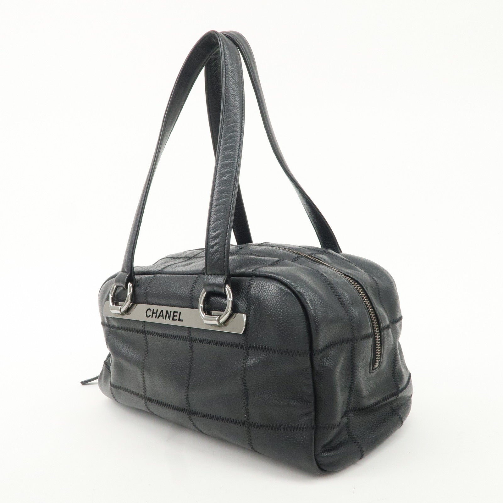 Chanel Chocolate Bar Caviar Skin Mini Boston Bag A26135 Used