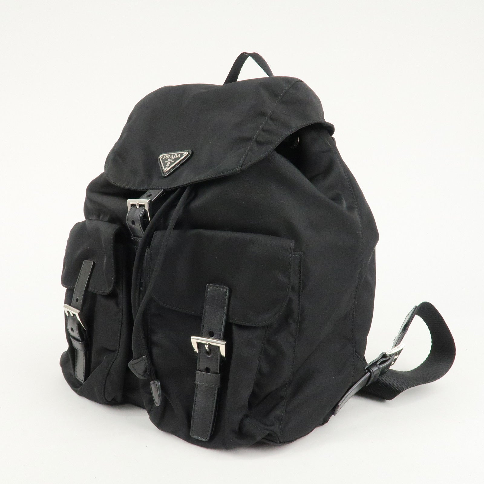 PRADA Logo Nylon Leather Back Pack Ruck Sack NERO Black BZ2811 Used