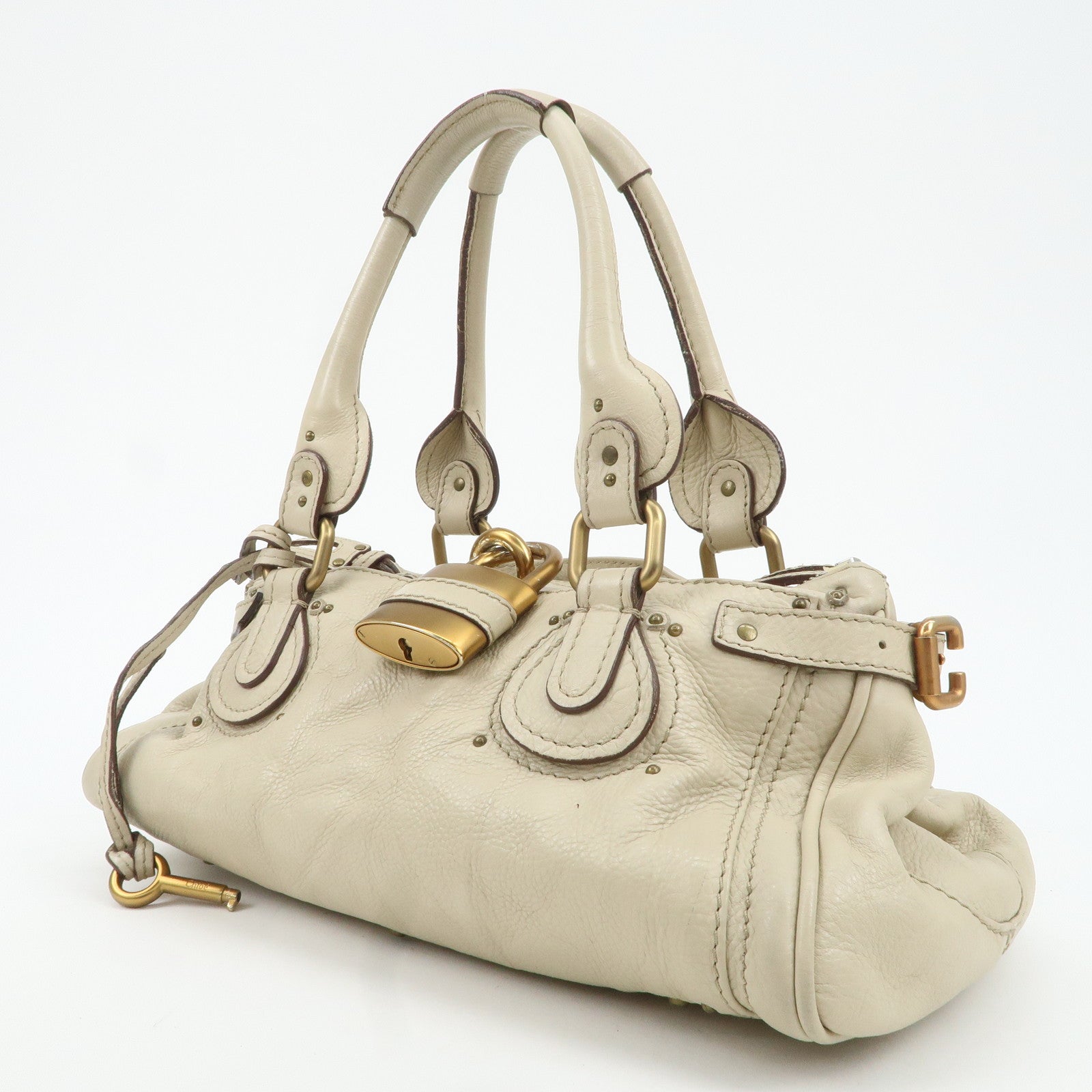 Chloe Paddington Leather Shoulder Bag Hand Bag Ivory Used
