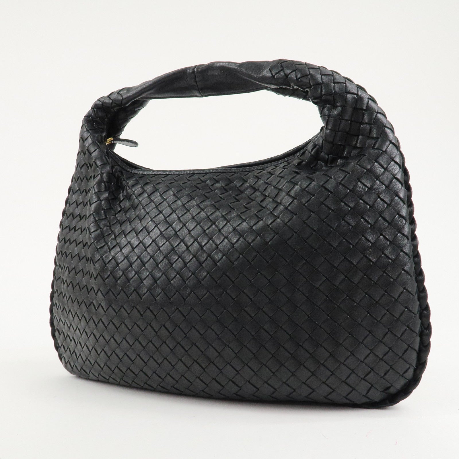 BOTTEGA VENETA Hobo Intrecciato Leather Shoulder Bag Black 115653 Used