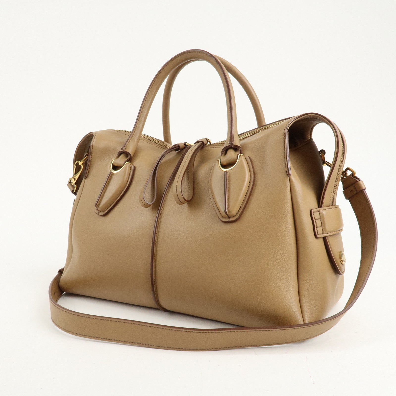 TOD'S D Styling Leather 2Way Shoulder Bag Hand Bag Beige Used