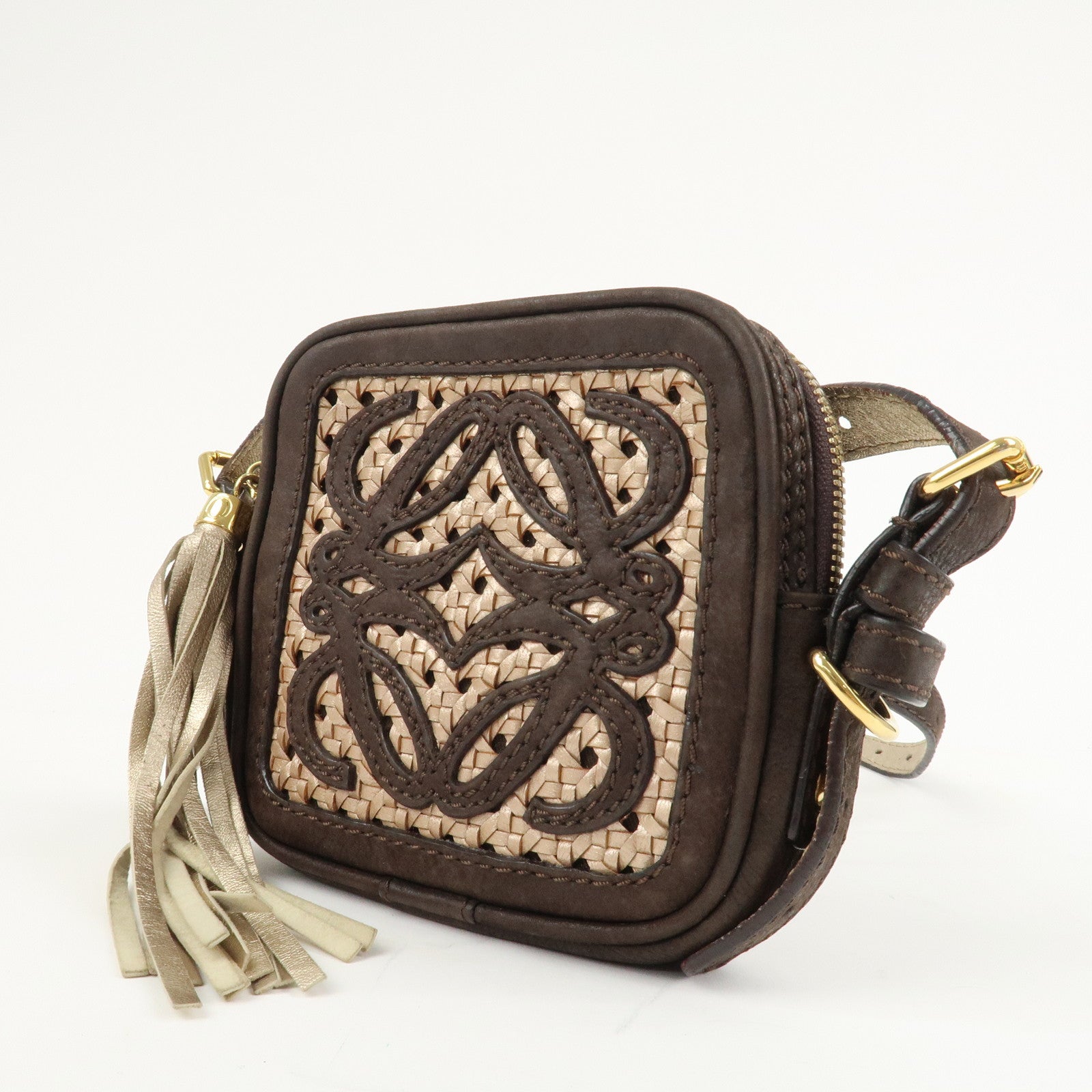 LOEWE Anagram Leather Mini Shoulder Bag Crossbody Bag Brown Used