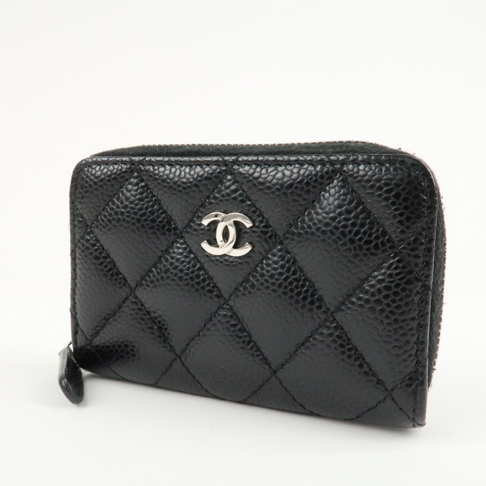 CHANEL Matelasse Caviar Skin Around Zipper Coin Case Black AP0216 Used
