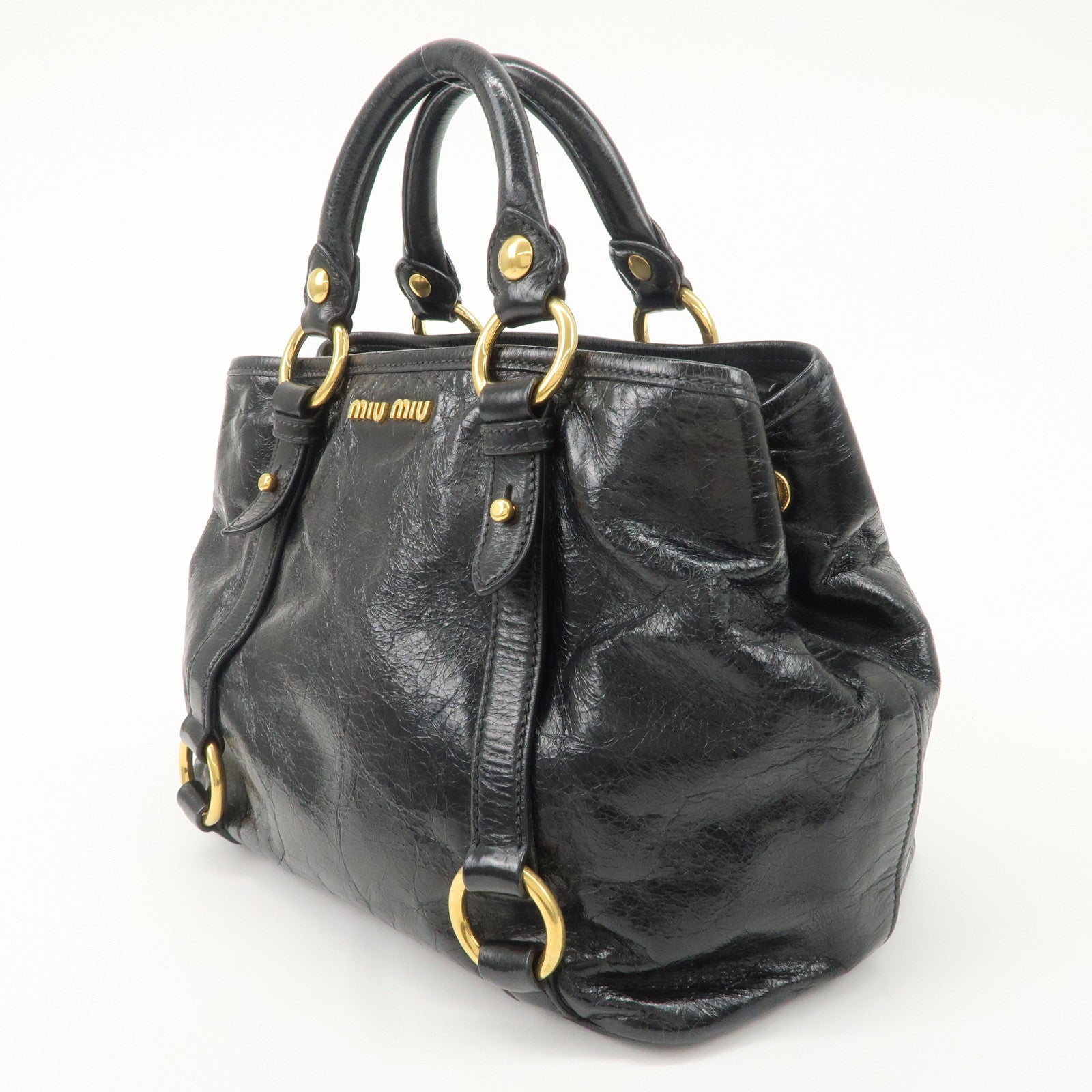 MIU MIU Leather 2Way Bag Hand Bag Shoulder Bag Black RN0685 Used