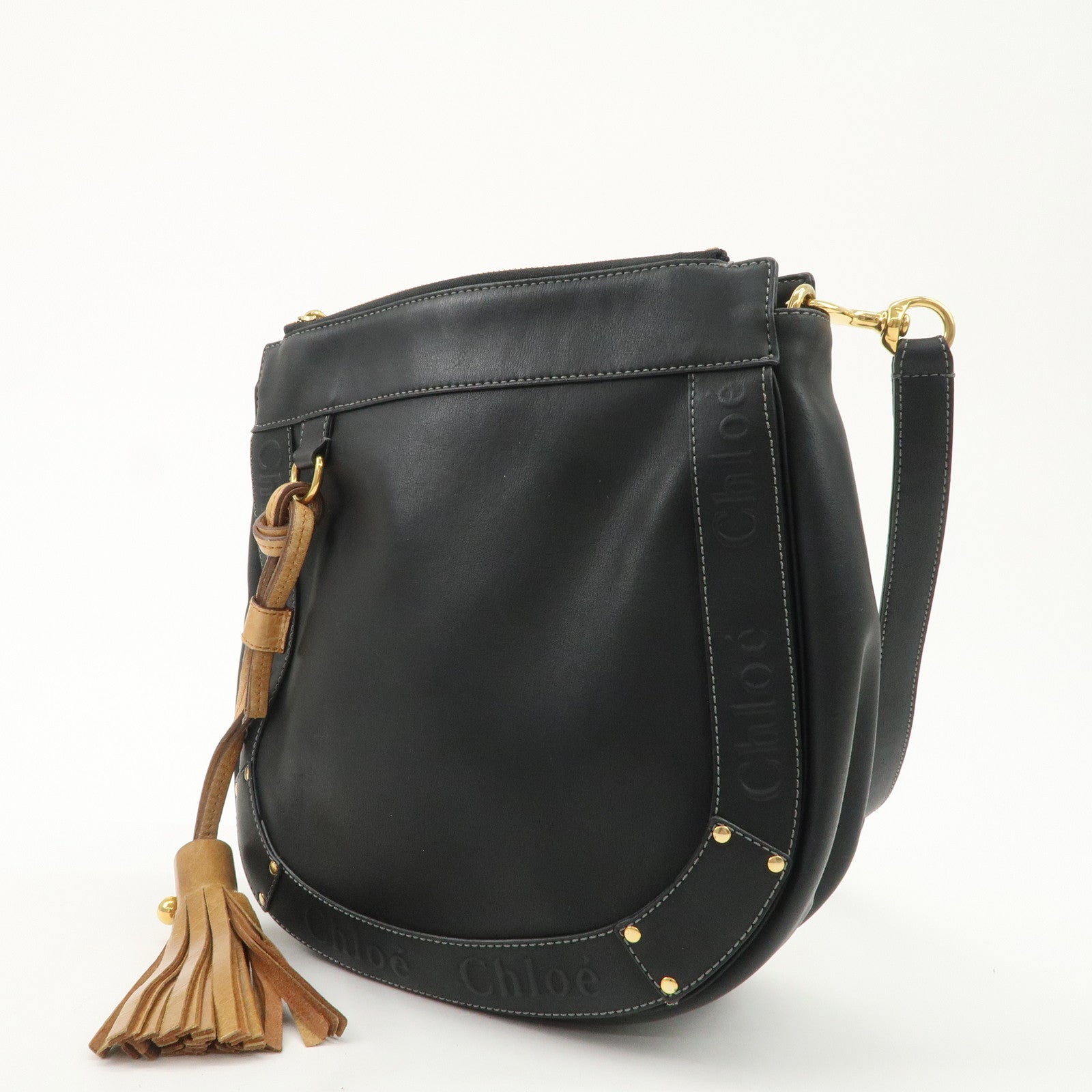 Chloe Leather Eden Tassel Shoulder Bag Black 01-11-62 Used